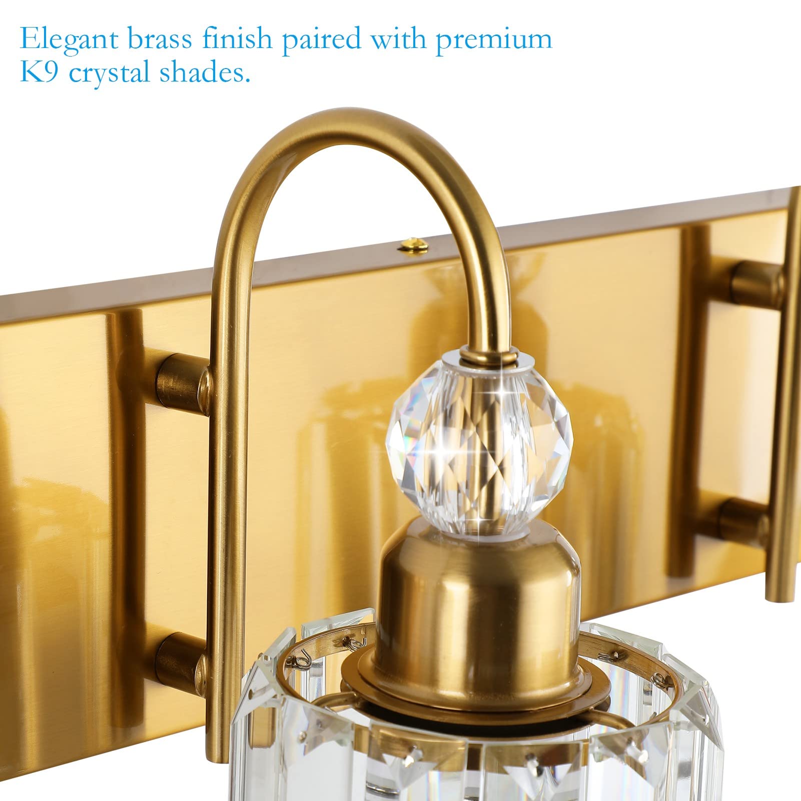 Ralbay 5-Light Crystal Bathroom Vanity Light Fixture - Gold Brass Modern Wall Sconce with Clear Crystals for Mirror Lighting - Perfect for Master Bath, Powder Room & Spa Decor