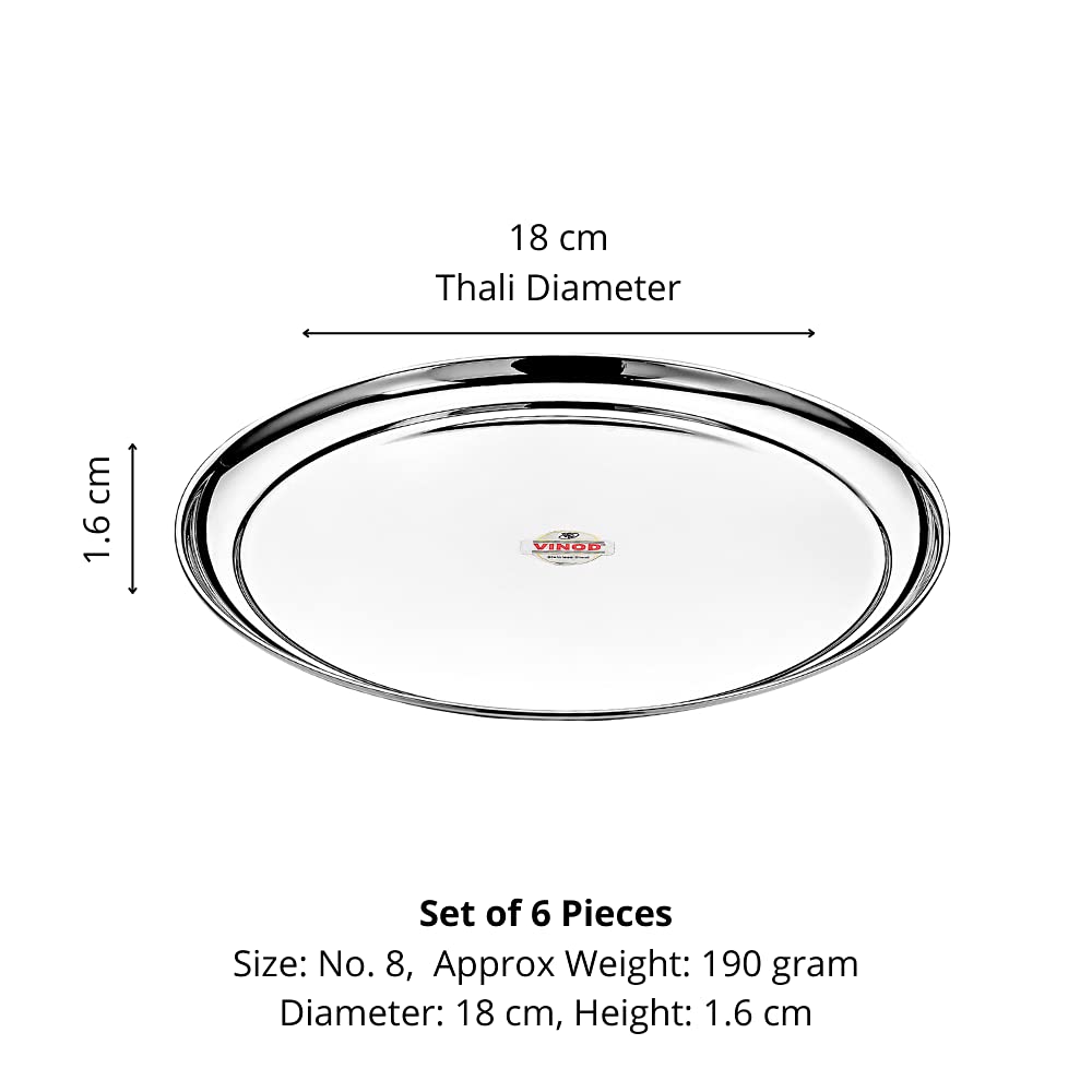 Vinod Stainless Steel Rajbhog Dish Set - 6-Piece 18cm Smokey Grey Salad Plates & Snack Plates for Indian Cuisine, Dinner Parties & Home Decor (VINODRAJDISH186)