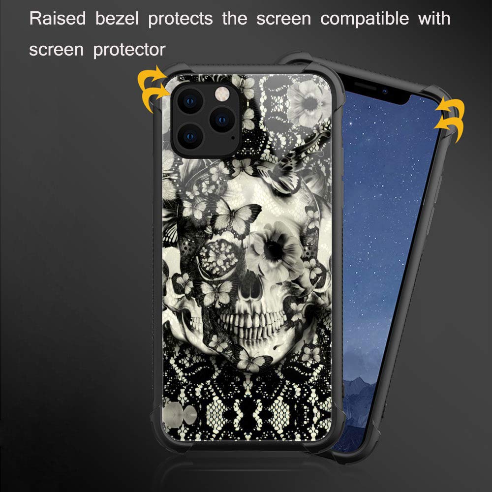 Victorian Gothic Lace Skull iPhone 12 Mini Case - Tempered Glass Back & Soft Silicone TPU Shockproof Protective Cover | Perfect for Gothic Fashion Lovers & Halloween Costume Accessories