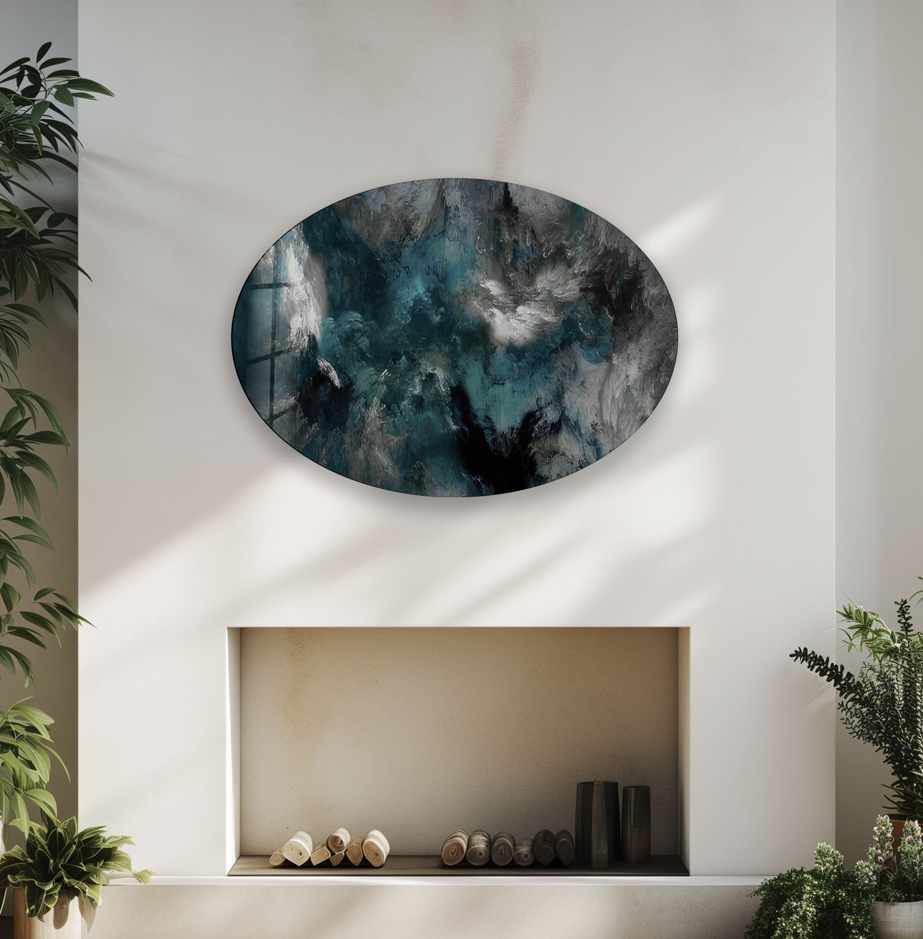 Abstract Smokey Glass Wall Art - Modern Asymmetric Oval Design for Living Room, Bedroom & Office Decor - Handmade Glass Artwork for Home & Interior Design