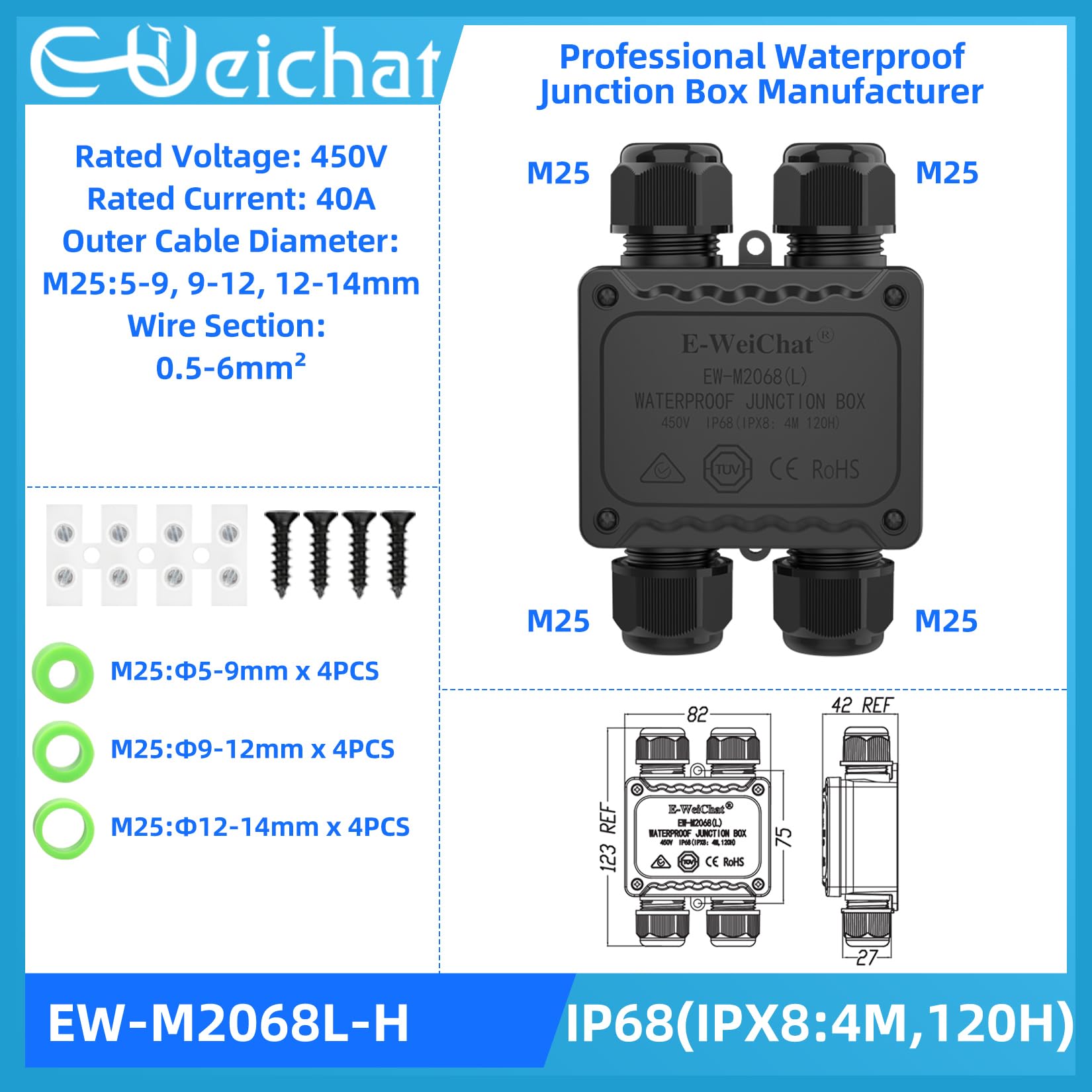 **IP68 Waterproof Junction Box - Outdoor Electrical Power Box for Extension Cords, Rapid Maintenance & Splice Protection - Ideal for Garden, Patio & Industrial Use**