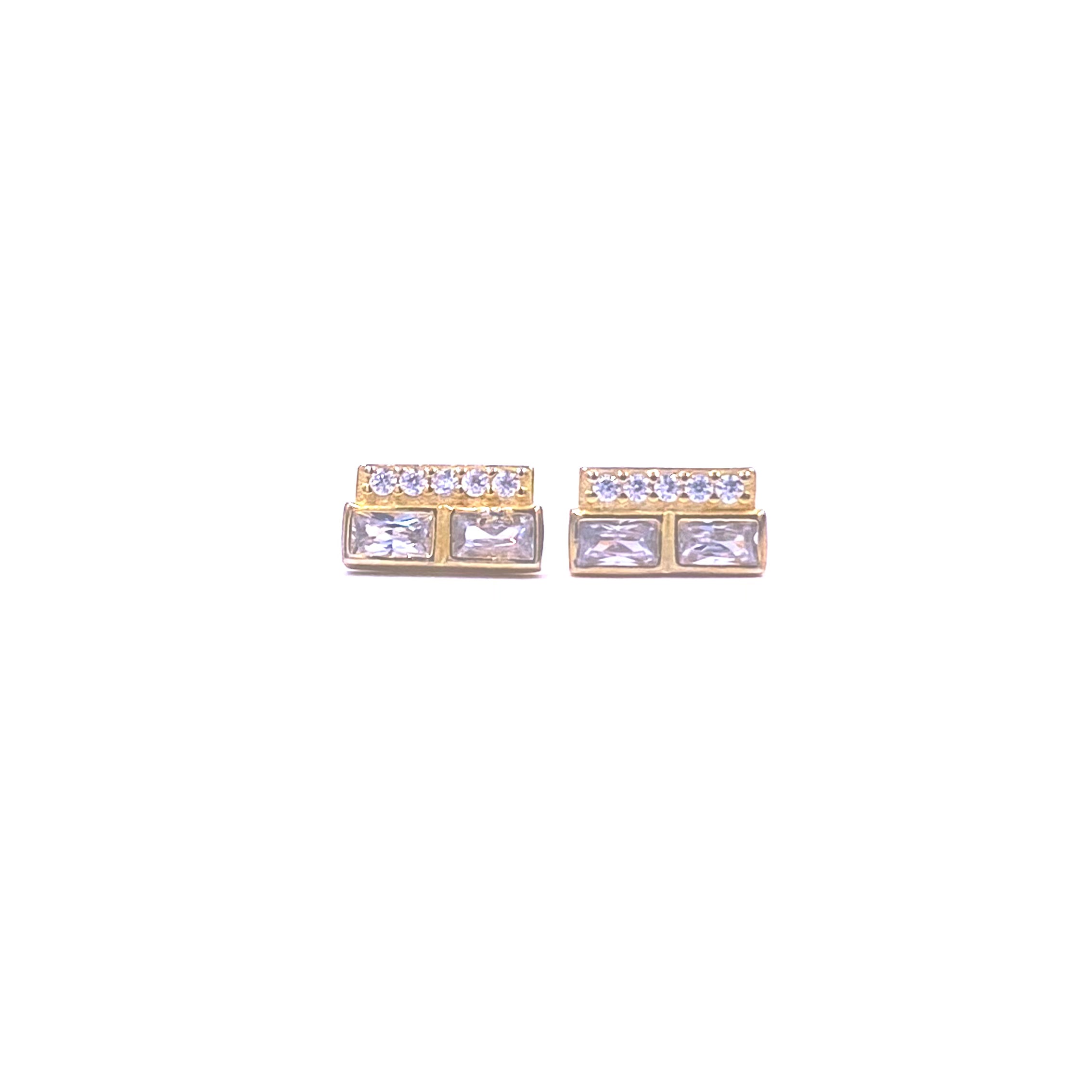 Ashley Gold Sterling Silver Gold Plated Baguette & Round CZ Stud Earrings for Women - Elegant Everyday Jewelry for Work, Party & Special Occasions