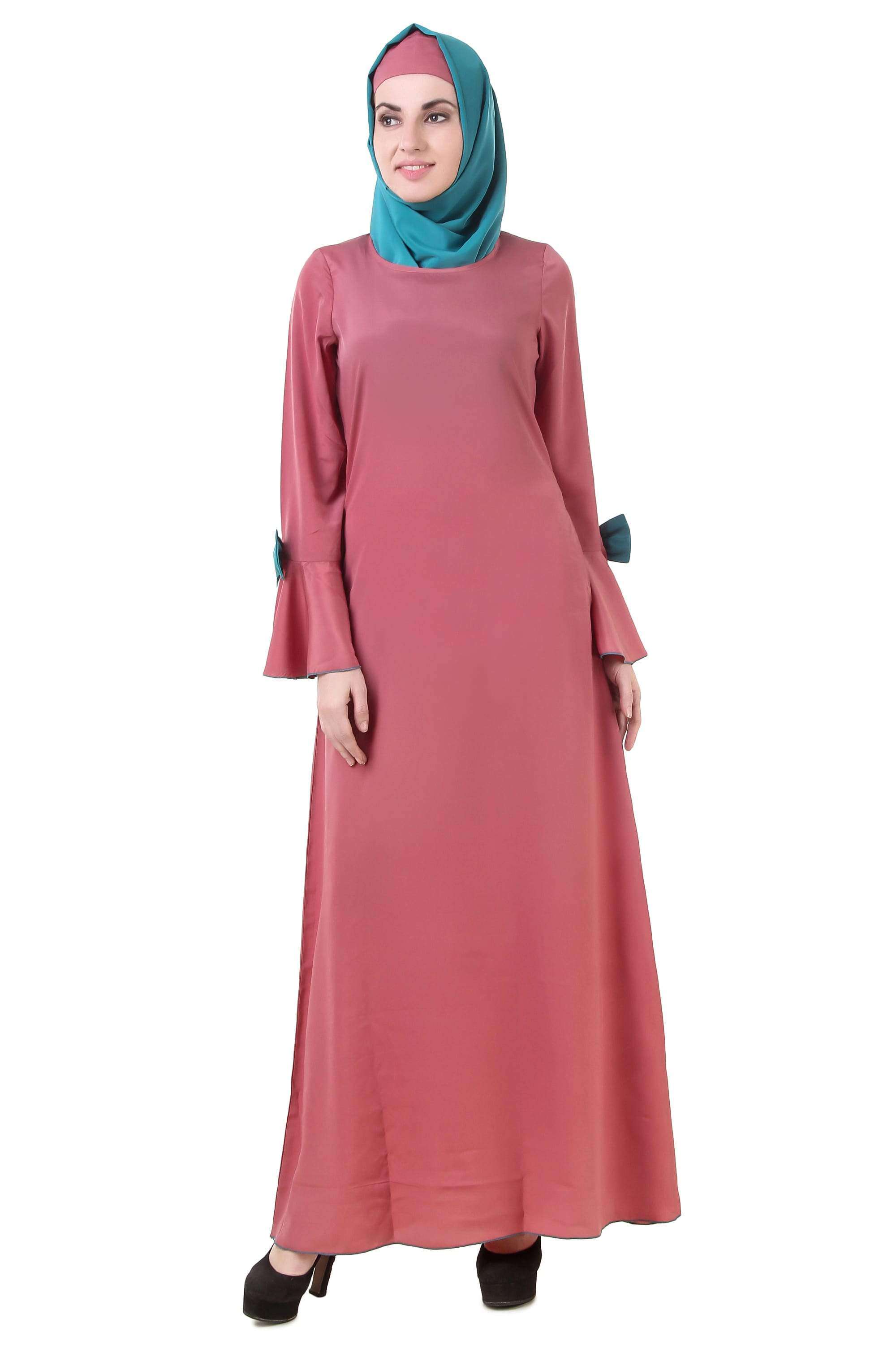 Elegant Dusty Pink Crepe Abaya AY 709 - Modest Islamic Dress for Women - Perfect for Prayer, Eid, and Special Occasions