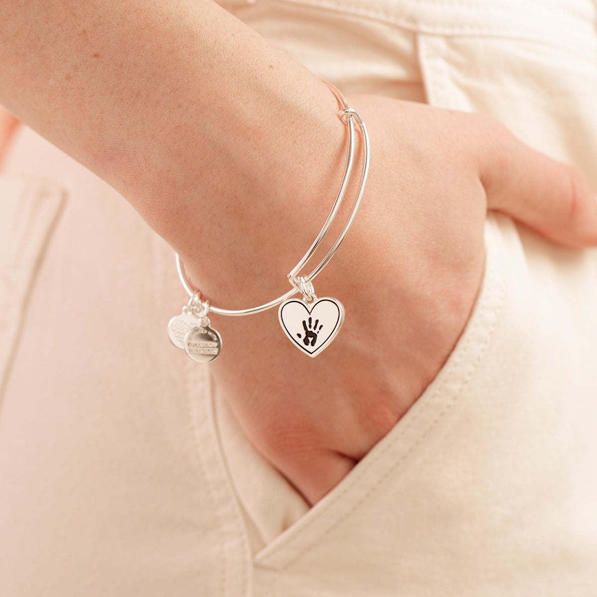 Forever Touched My Heart Charm Bangle - Sterling Silver Adjustable Bracelet for Women, Romantic Gift for Her - Perfect for Anniversaries, Valentine's Day & Special Occasions
