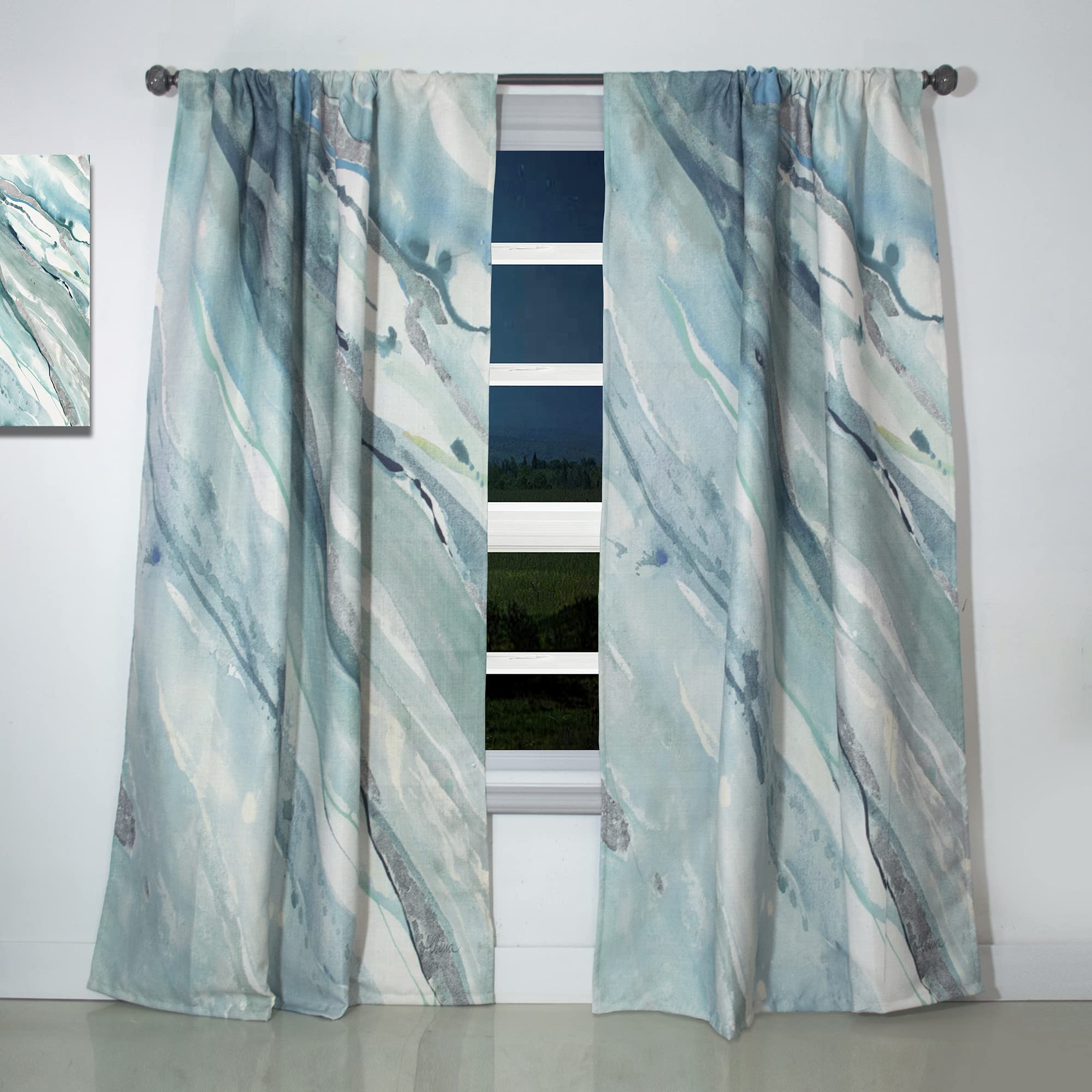 DesignQ 'Silver Springs II Blue Green' Thermal Insulated Curtains - Single Panel 52x108 - Elegant Window Treatments for Bedroom & Living Room | Perfect for Energy Efficiency & Light Control