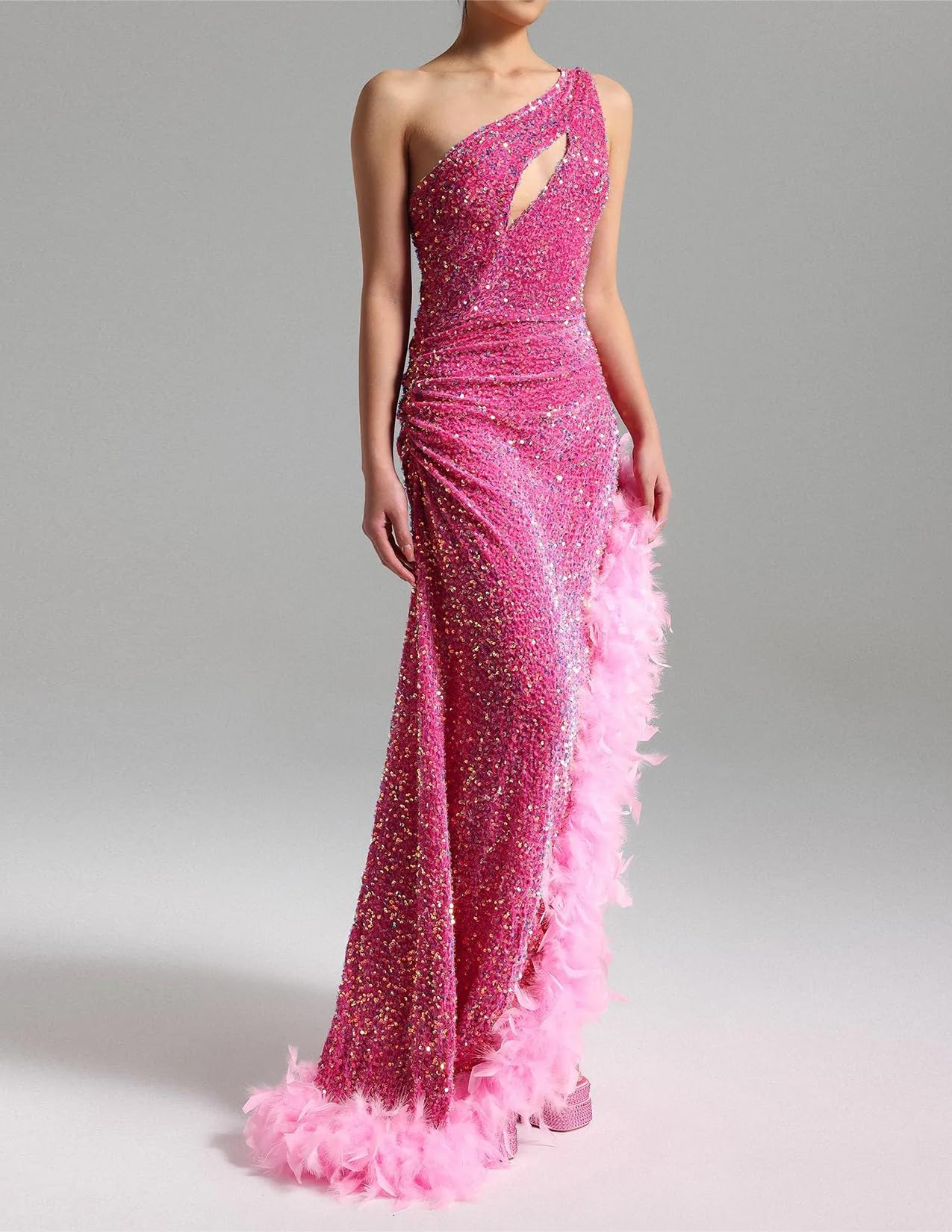 BELLA BARNETT Women's Pink Feather Sequin Bodycon Dress - Elegant Cocktail Party Dress for Night Out, Club Wear, Prom & Special Occasions