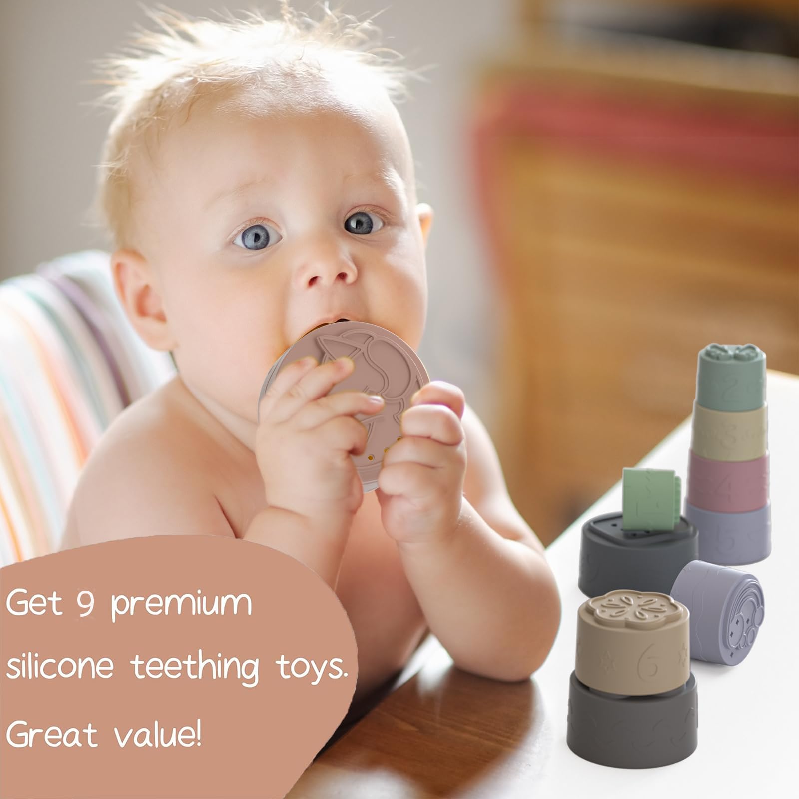 Baby Stacking Cups - Soft Silicone Teething Toys for 6-18 Months | Montessori Sensory Development | Bath & Playtime Fun
