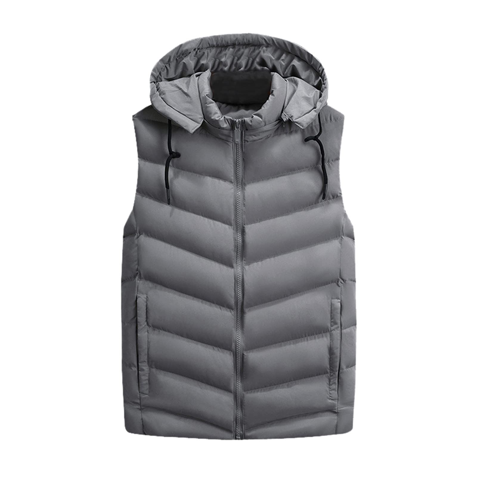Egmy Men's Slim Fit Hooded Vest - Lightweight Winter Sleeveless Jacket with Zipper, Casual Solid Color Puffer Vest for Outdoor Activities & Daily Wear
