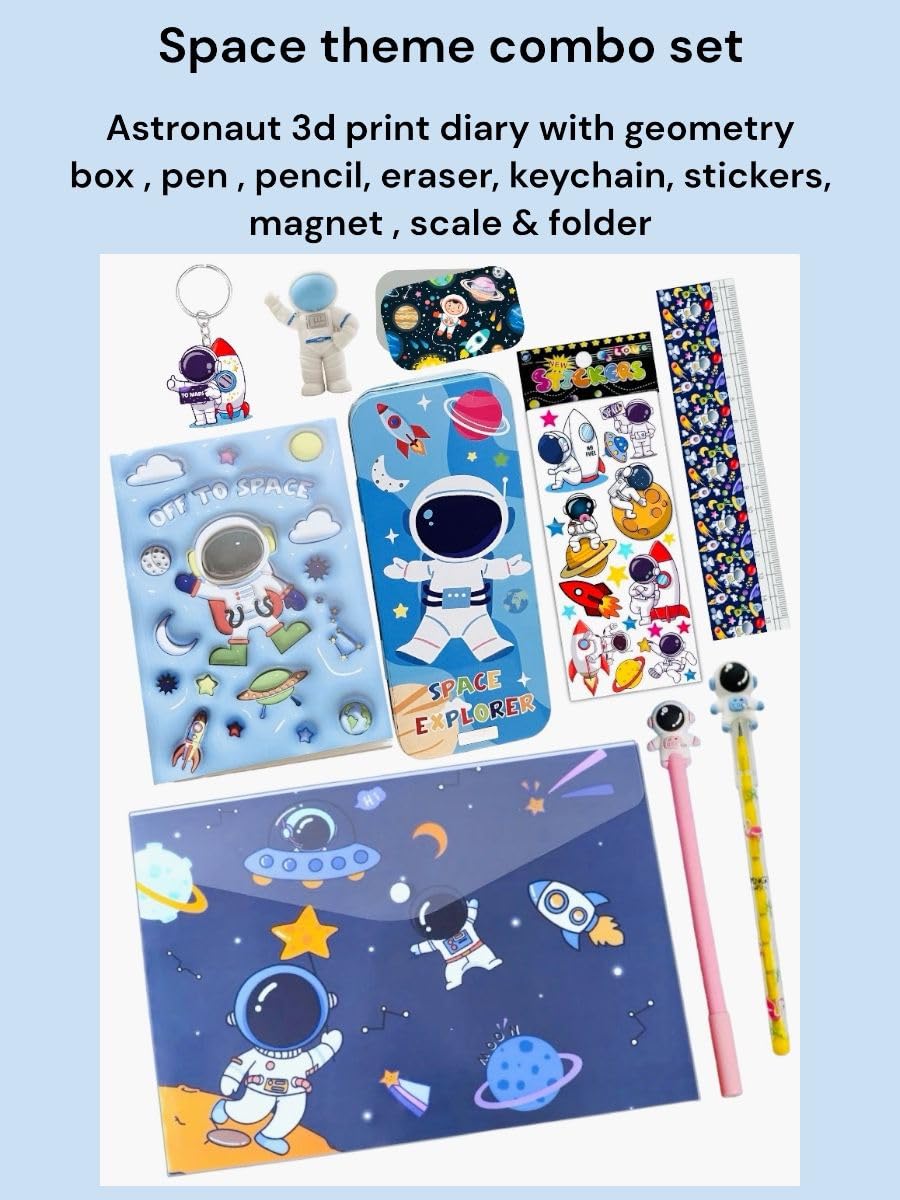Space Astronaut Stationery Set for Kids - 10-Piece Combo Gift Pack with Pencil Box, Ideal for School, Birthday Gifts & Return Gifts | Fun Space-Themed School Supplies for Boys & Girls