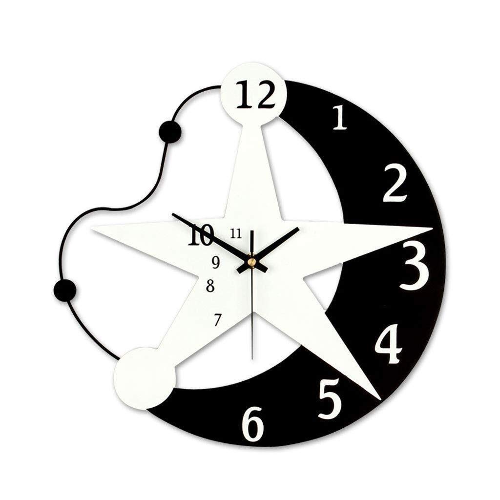 Modern MDF Wall Clock - Silent Quartz Movement, Creative Month Star Design for Living Room, Bedroom & Kids Room - 33cm Hanging Clock - Perfect for Home Decor, Office & Gifts