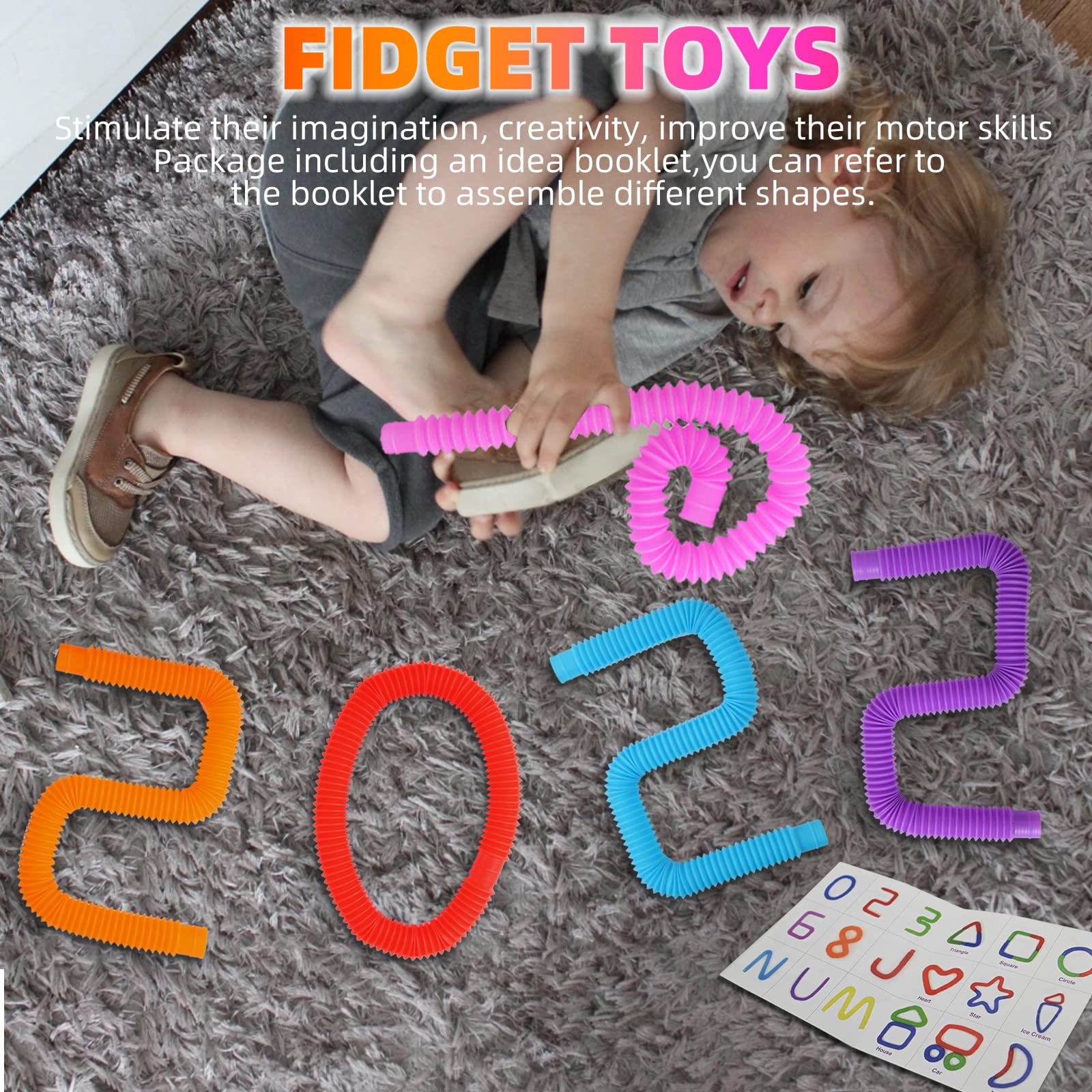 60 Pack Pop Tubes Sensory Toys - Connectable & Extendable Fidget Toys for Stress Relief & Anxiety - Party Favors, Classroom Prizes, Treasure Box Toys - Perfect for Kids Birthday Gifts, School Events & Sensory Play Therapy