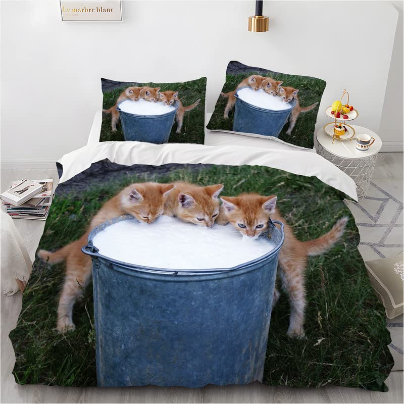 Phonxia Field Cat Double Duvet Cover Set - 200x200cm Zipper Closure Bedding with 2 Pillowcases | Breathable Hypoallergenic Fabric for Kids & Adults | Perfect for Cozy Nights, Guest Rooms & Dorm Decor