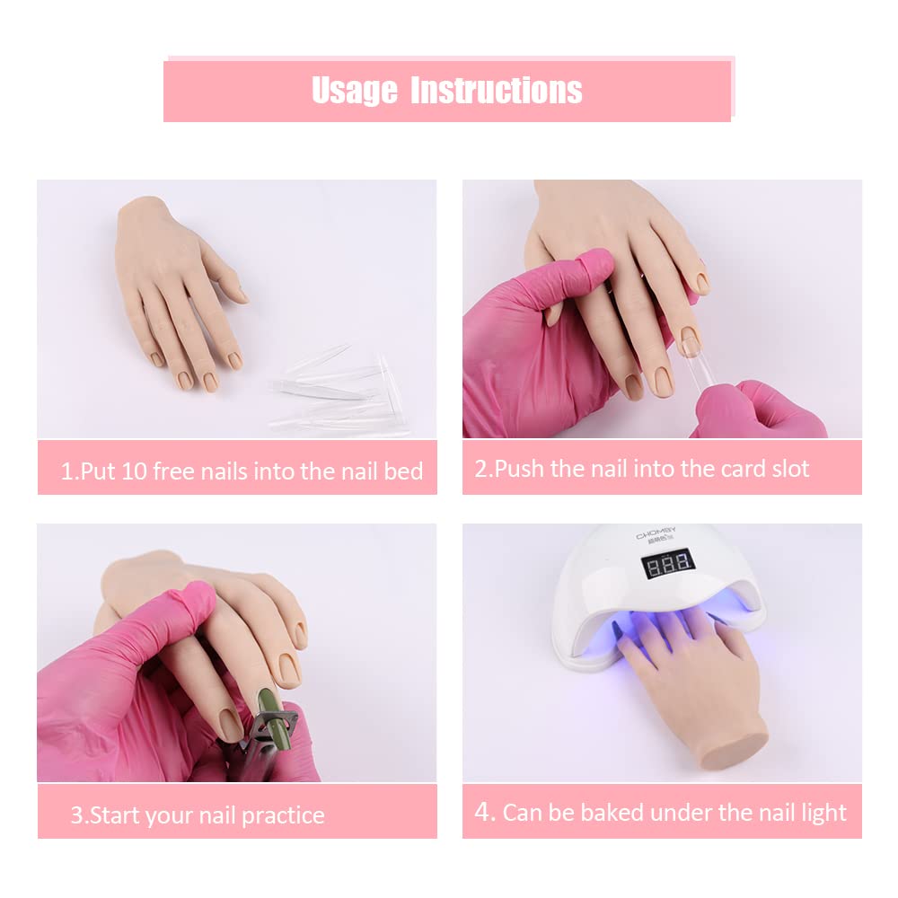 Flexible Silicone Practice Hand for Acrylic Nails - Movable Nail Training Hand for Nail Art, DIY & Print Practice - Durable Nail Tool That Won't Fall Off - Perfect for Salon Training, Home Practice & Nail Art Beginners