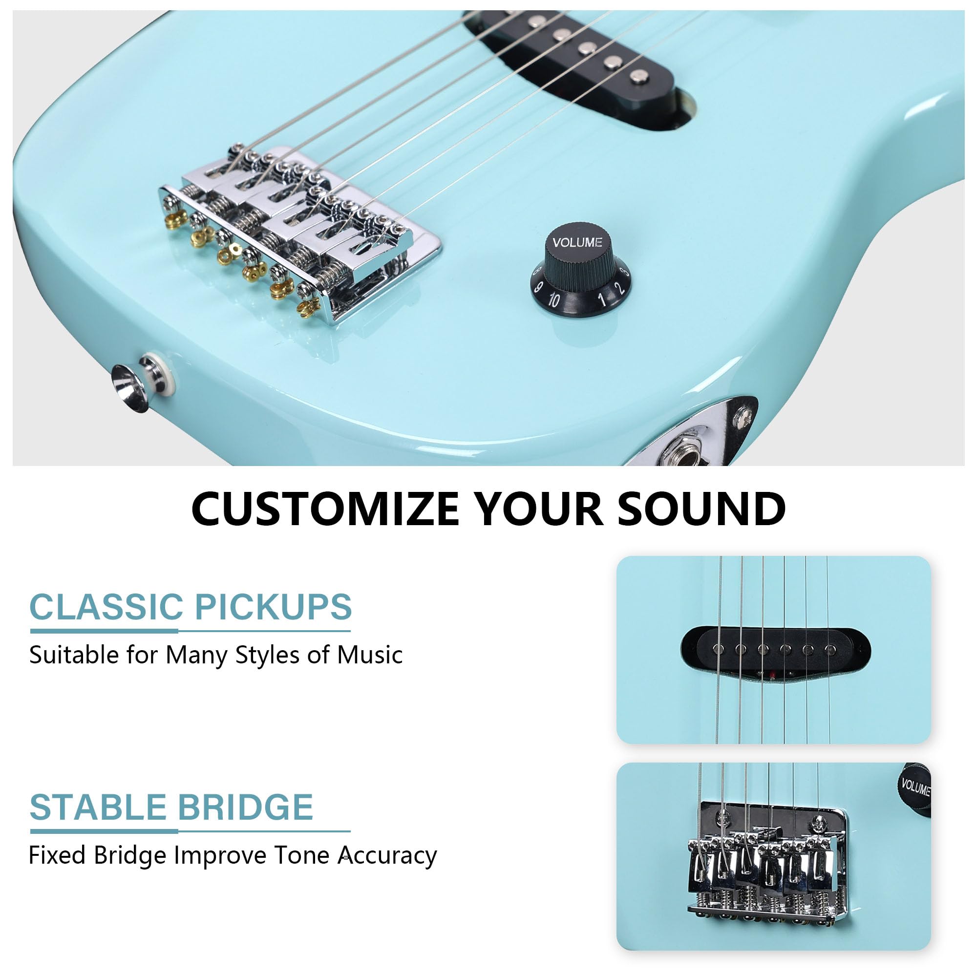 WINZZ 30 Inch Beginner Electric Guitar Kit for Teens - Portable Mini Electric Guitar with Amp, Case, Strings, Picks, Strap & Accessories - Light Green - Perfect for Home Practice, Music Lessons & Rock Band Performances