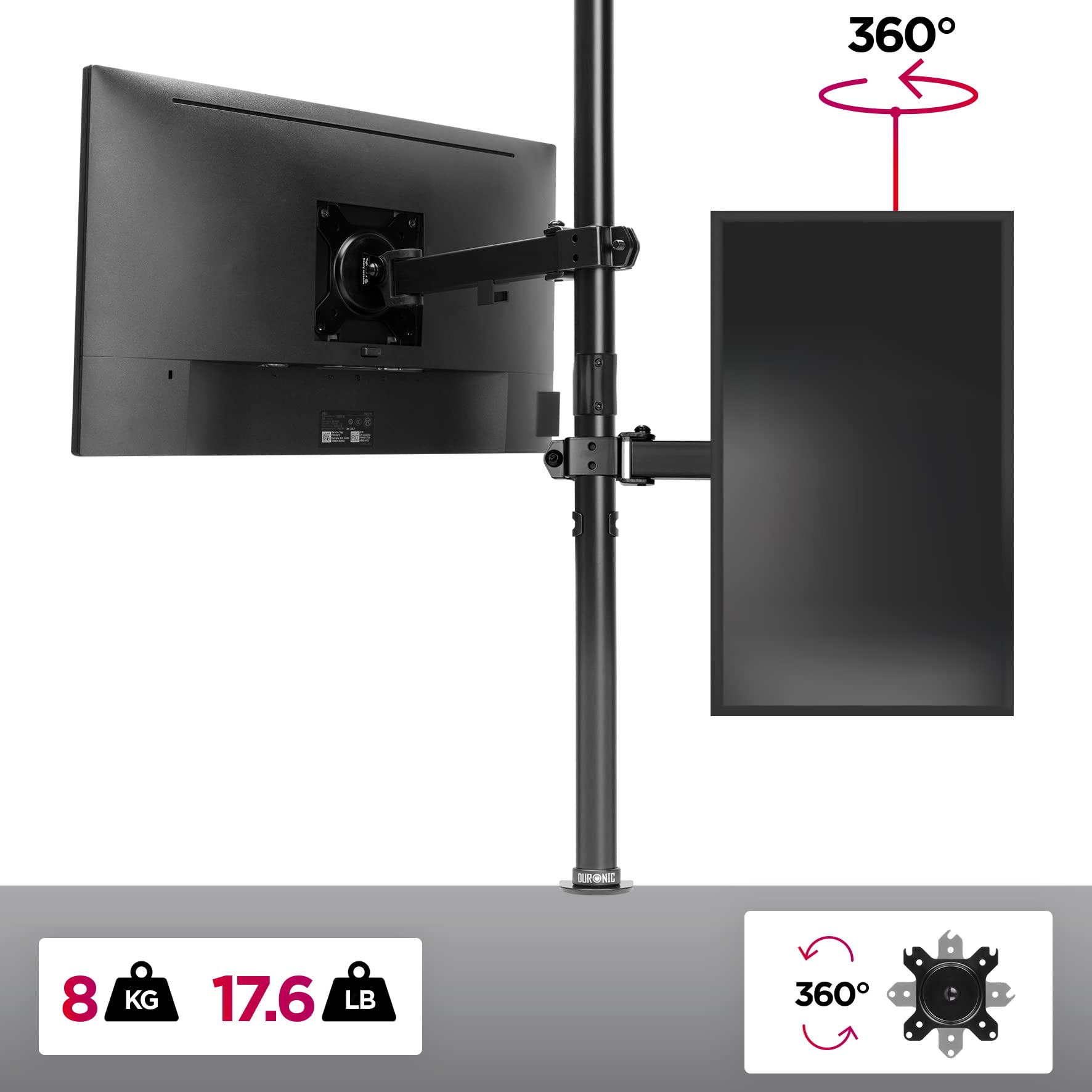 Duronic Single Monitor Stand DMT151X2 - Adjustable Monitor Arm Desk Mount for 13-32