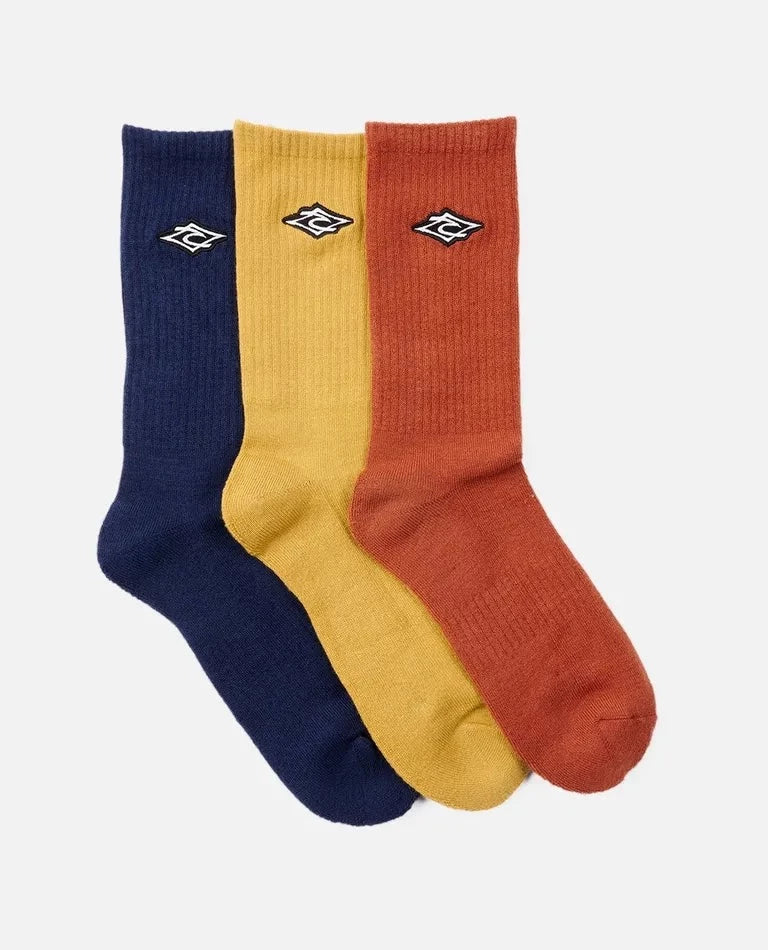 Rip Curl Icons Crew Socks 3-Pack - Comfortable & Durable Athletic Socks for Surfing, Hiking & Everyday Wear