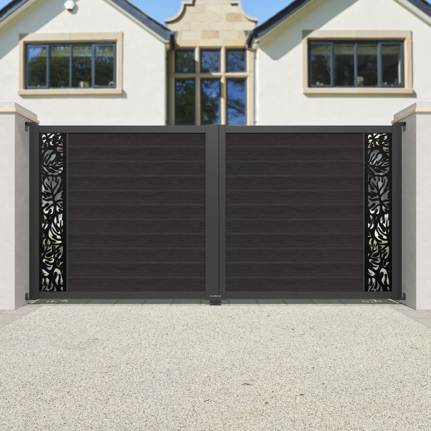 Classic Dark Oak Botanic Straight Top Driveway Gate - Elegant and Durable End Screen for Enhanced Curb Appeal | Perfect for Residential Driveways, Gardens, and Estate Entrances