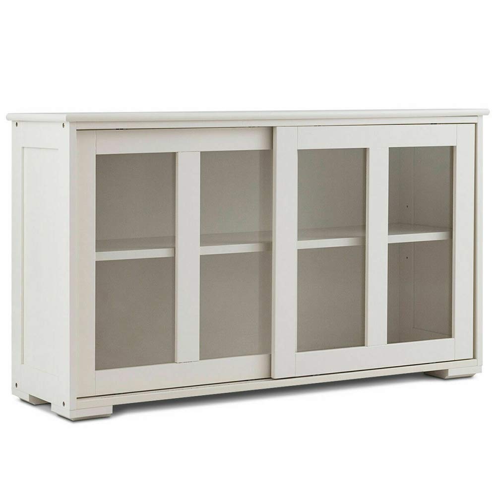 White Storage Cabinet with Glass Sliding Doors - 42