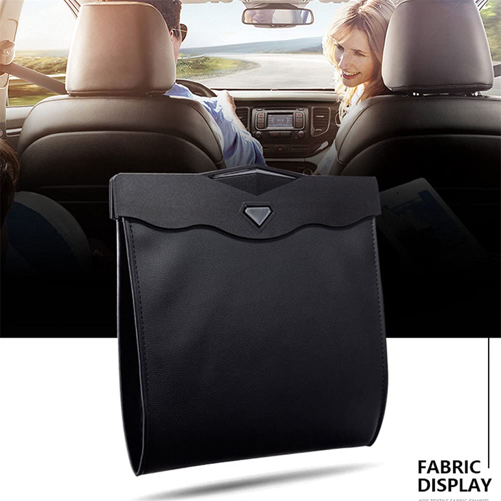 Foldable Waterproof Leather Car Trash Can - Hanging Portable Auto Trash Bag for Rear Seat Storage | Perfect for Road Trips, Commuting & Keeping Your Car Clean