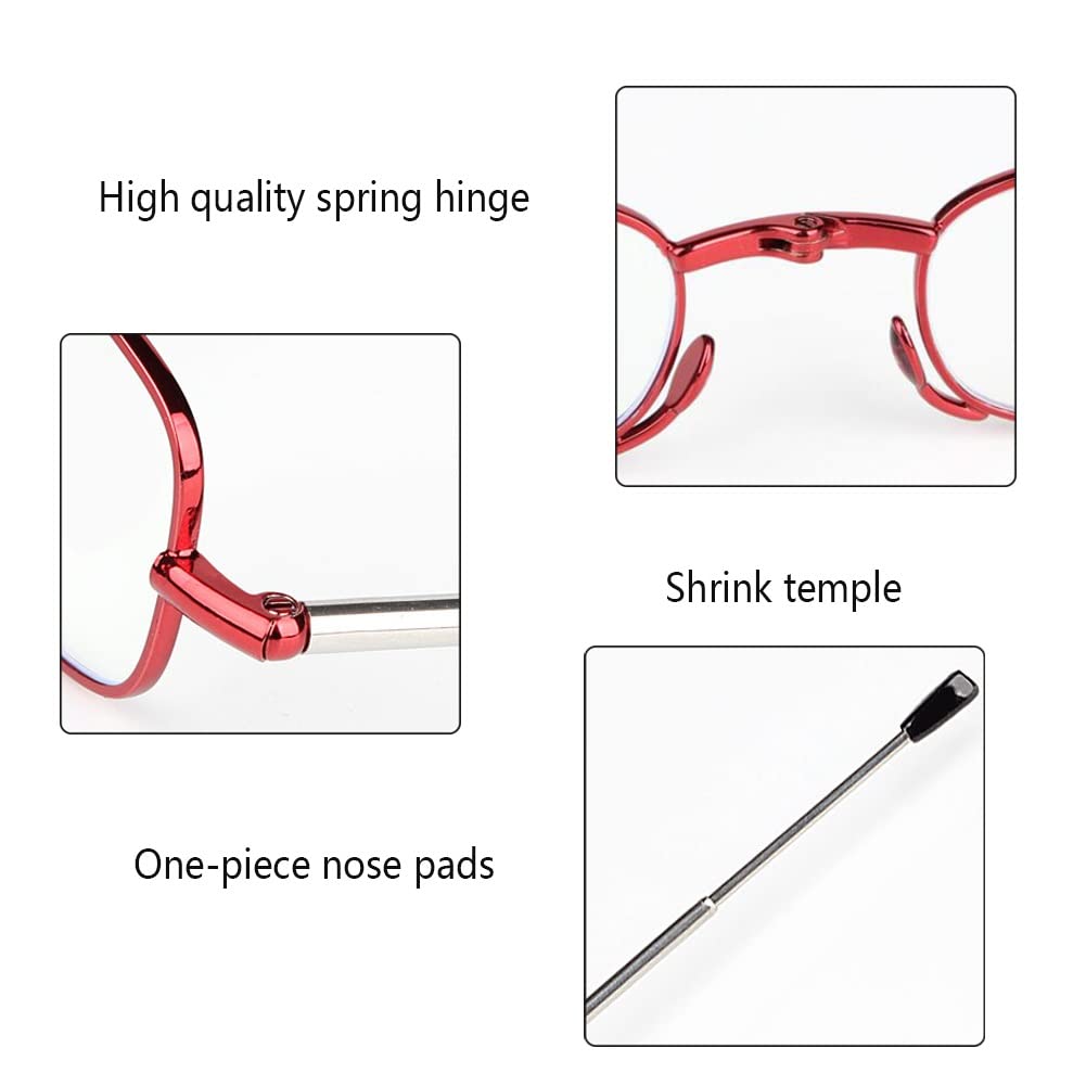 Blue Light Blocking Reading Glasses - Anti Eyestrain Computer Glasses for Men & Women, Foldable Compact Design (Red, +1.5 Magnification) - Perfect for Office Work, Gaming & Screen Time