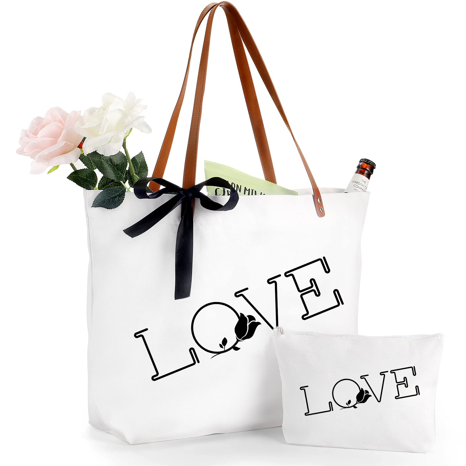 ACCERLY Bride Tote Bag with Makeup Pouch - Large Canvas Beach Bag for Women, Reusable Wedding Shower Gift with Zipper - Perfect for Bridal Showers, Engagement Gifts & Honeymoon Travel Accessories