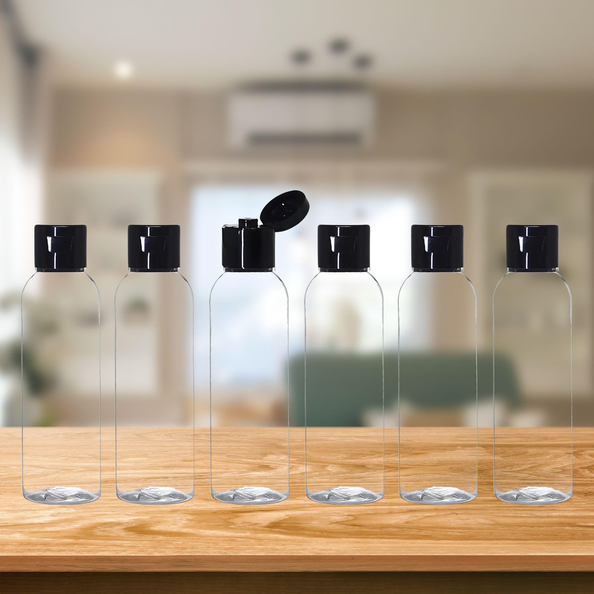 100ml Empty Clear Plastic Travel Bottles - 6 Pack Refillable Squeeze Containers with Black Flip Cap for Toiletries, Shampoo, Lotion & Cream | Perfect for Travel, Gym, Camping & Home Organization