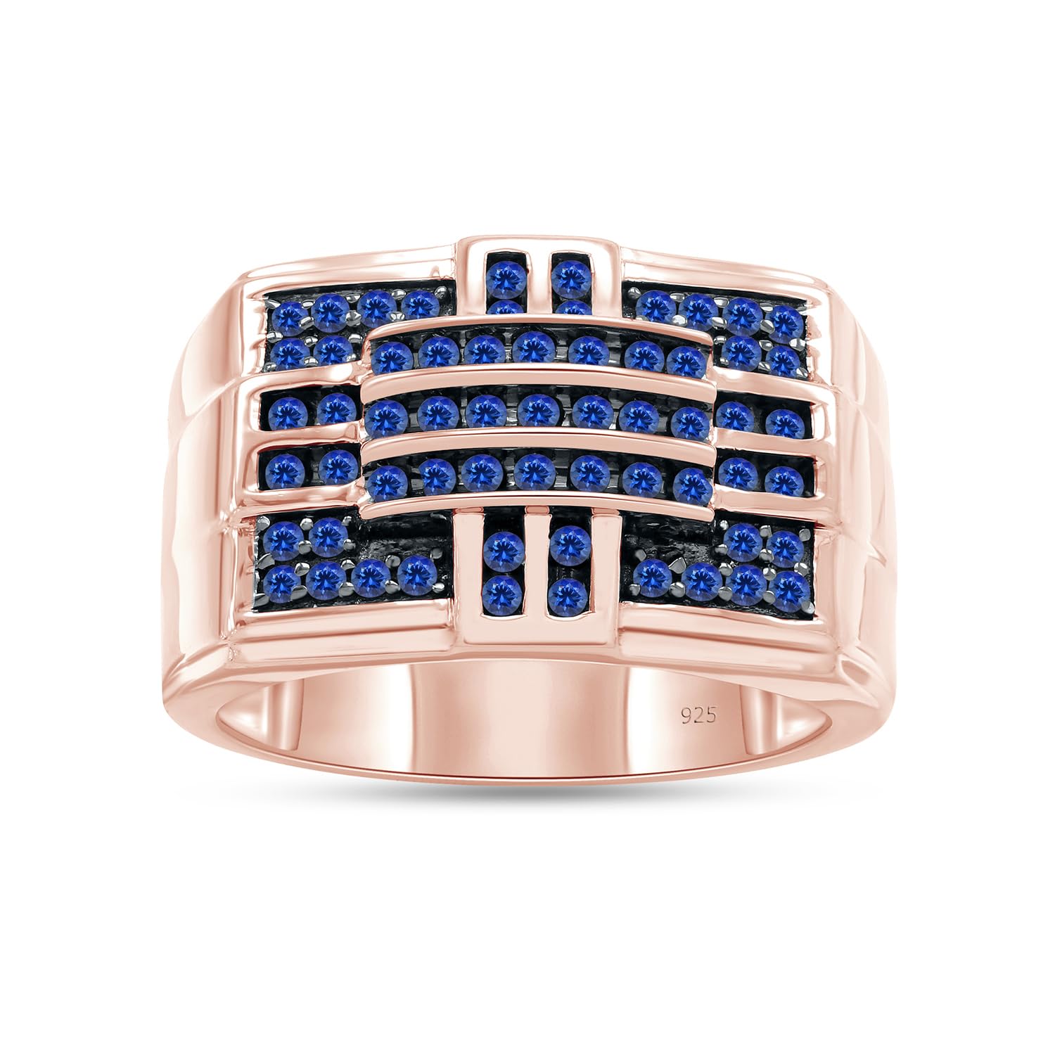 14K Gold Over Sterling Silver Round Cut Simulated Blue Sapphire Men's Band Ring - Elegant Jewelry Gift for Dad, Husband, Boyfriend | Perfect for Father's Day, Anniversary, Birthday & Special Occasions