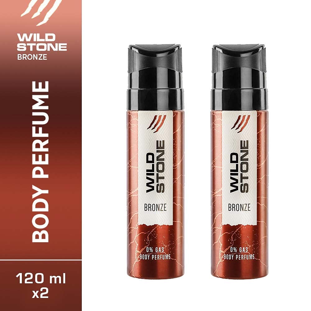 Wild Stone Bronze Perfume Body Spray for Men - 2 Pack (120ml Each) | Long-Lasting Fragrance, No Gas Deodorant | Perfect for Gym, Office & Night Out