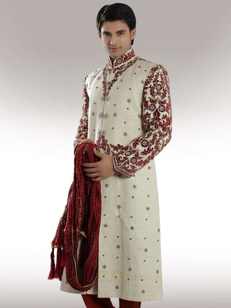 Stylish Cream Sherwani for Men - Elegant Designer Indian Wedding Outfit - Perfect for Groom, Festivals & Special Occasions