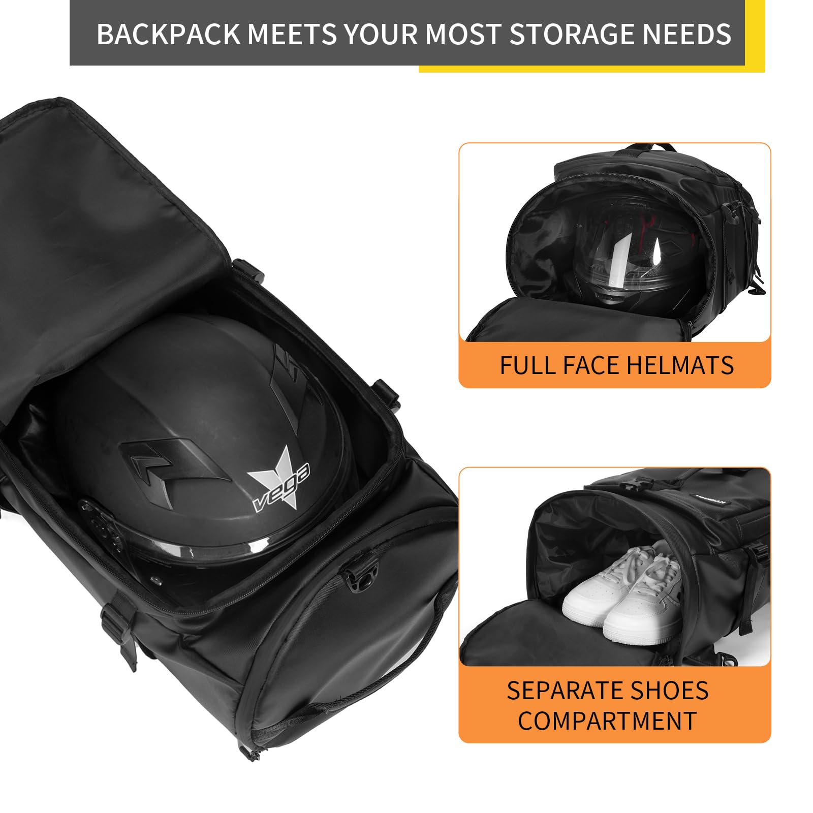Gym Duffle Backpack with Shoe Compartment - 4-Way Carry Travel Backpack for Men & Women - Waterproof Multi-Functional Weekender Bag for Fitness, Gym, Travel, Camping & Motorcycle Helmet Storage - Perfect for Workouts, Weekend Trips & Outdoor Adventures