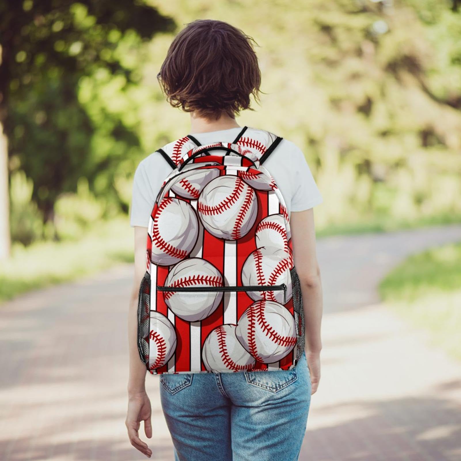 Stylish Travel Backpack for Women & Men - Baseball Red Stripes Design - Durable Carry-On Backpack for Commuting, Hiking & College Campus Use