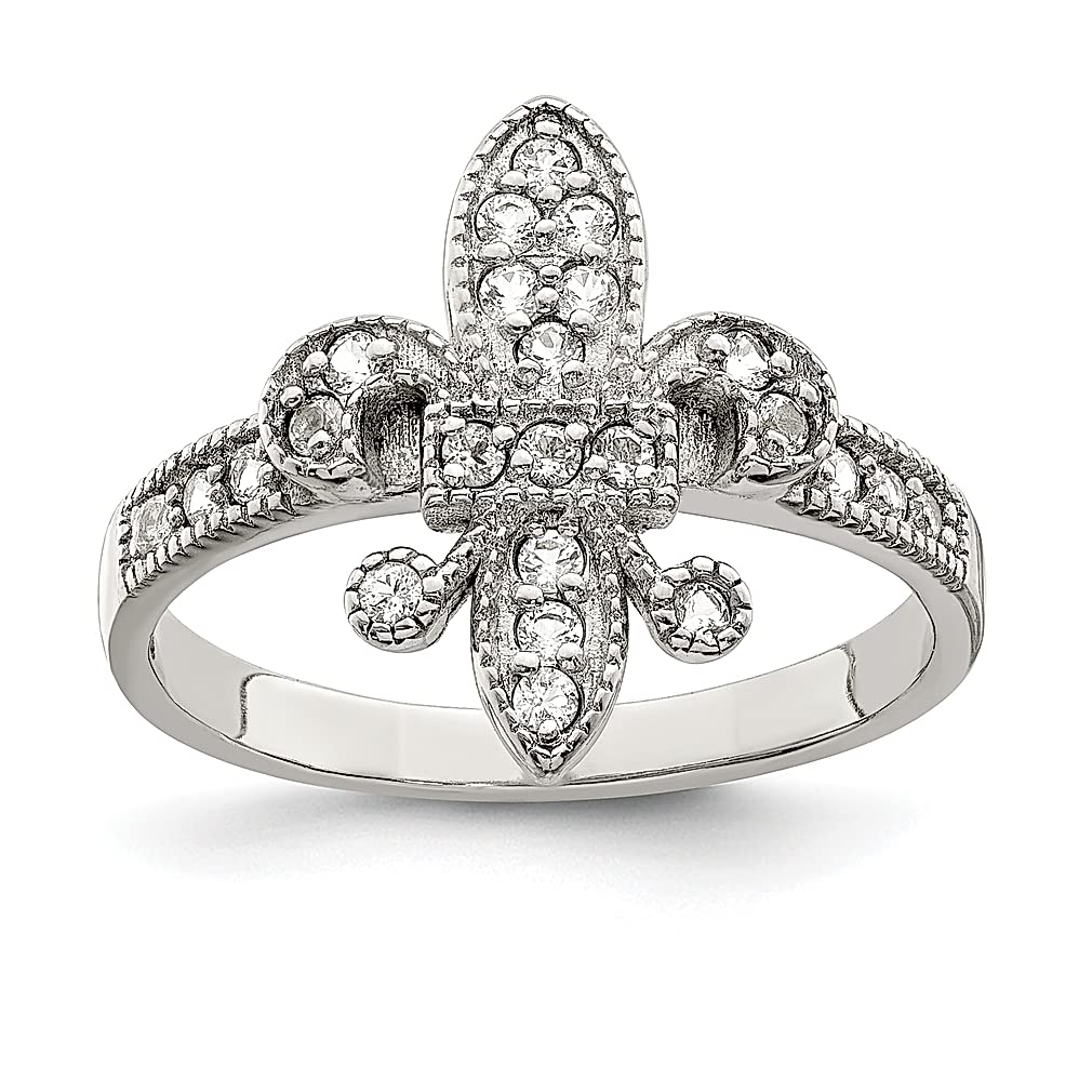 925 Sterling Silver Cubic Zirconia Fleur De Lis Band Ring - Elegant Women's Jewelry Gift for Her, Perfect for Anniversaries, Weddings & Special Occasions
