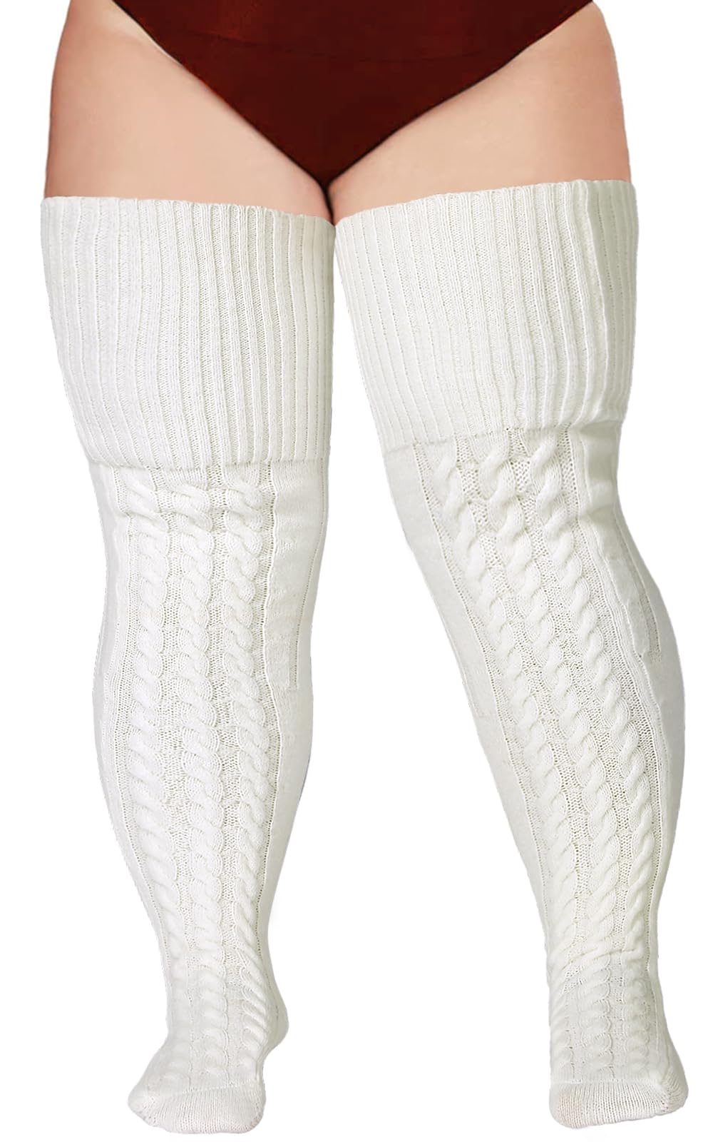 Warm Wool Plus Size Thigh High Socks for Women - Extra Long Cable Knit Over Knee Stockings & Leg Warmers for Thick Thighs | Winter Fashion, Cold Weather Outfits, Cozy Home Wear