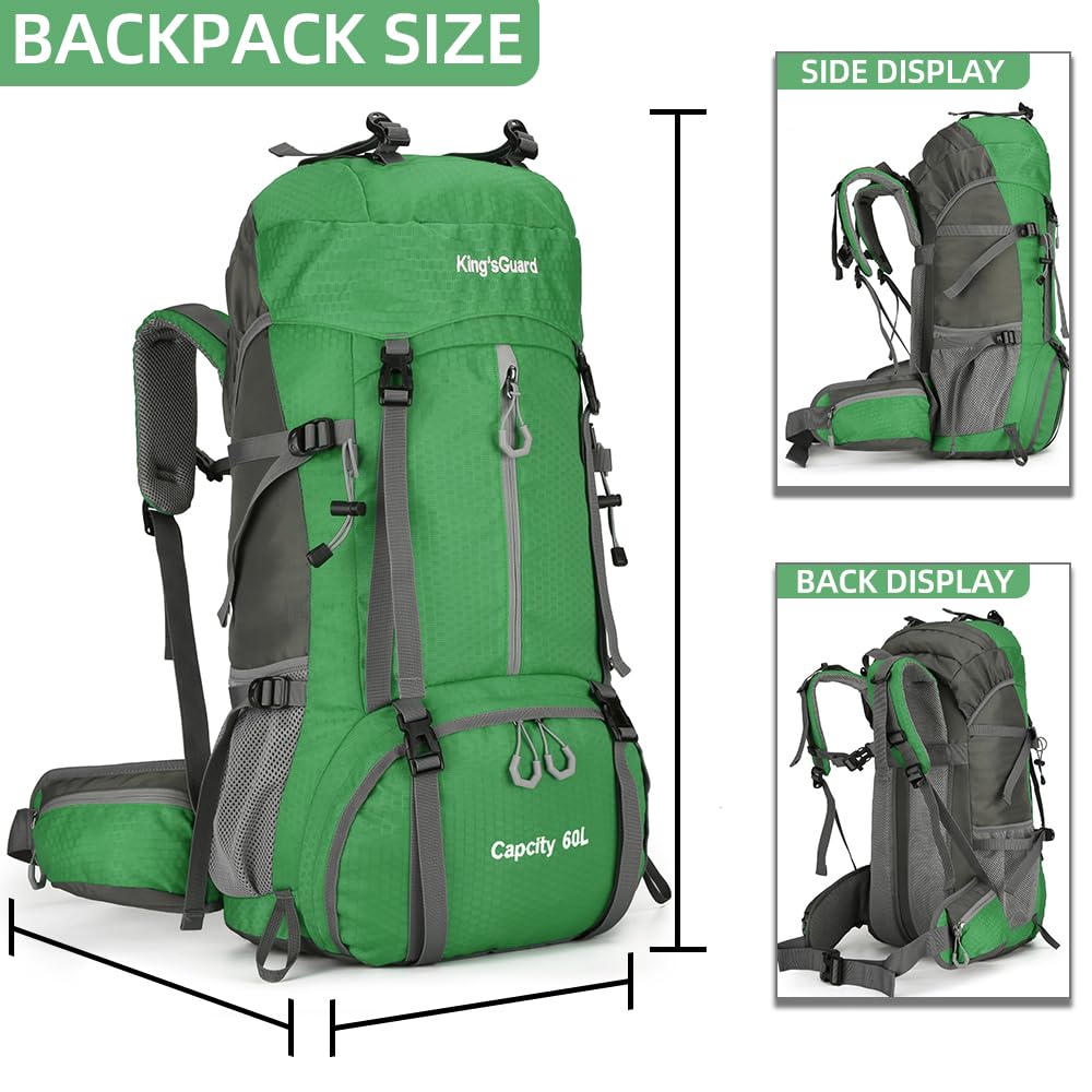 WIYPRQZ 60L Waterproof Hiking Backpack with Rain Cover - Lightweight Camping Backpack for Men & Women - Perfect for Outdoor Adventures, Travel, Climbing & Fishing (Green)