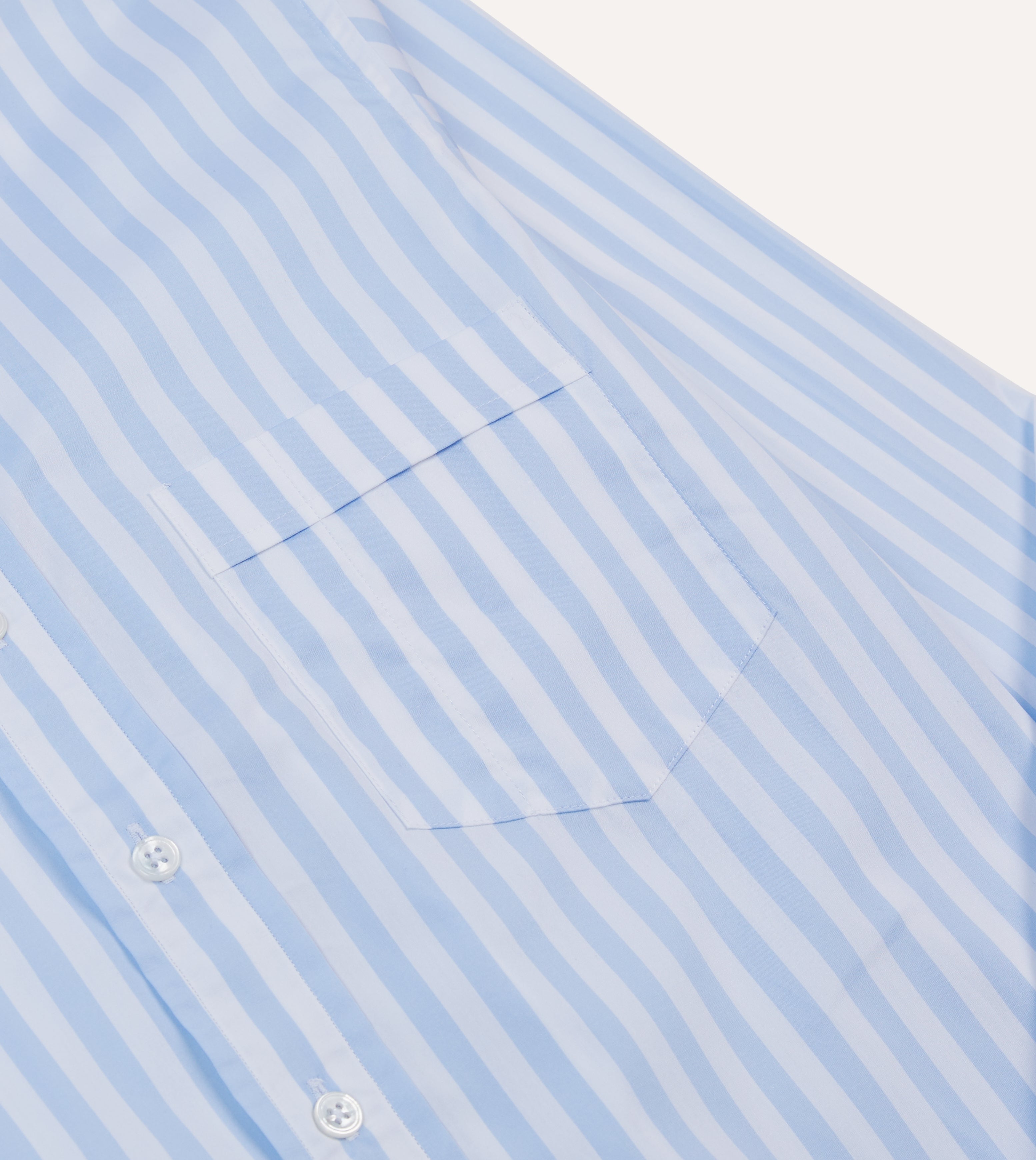 Blue Broad Stripe Cotton Poplin Button Down Shirt for Men - Classic Casual Office Wear & Summer Outfits