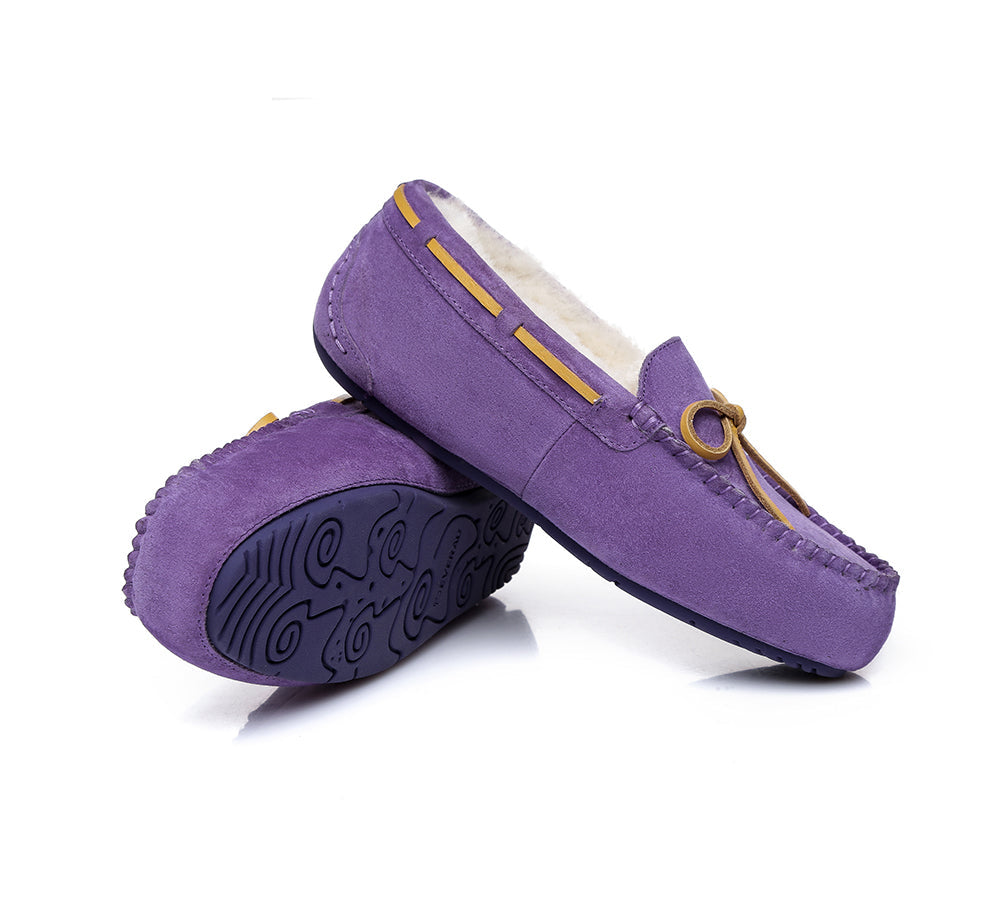 EVERAU® Women's Sheepskin Wool Bow Slippers - Cozy UGG Moccasins for Indoor & Outdoor Comfort - Perfect for Home, Office, and Winter Relaxation