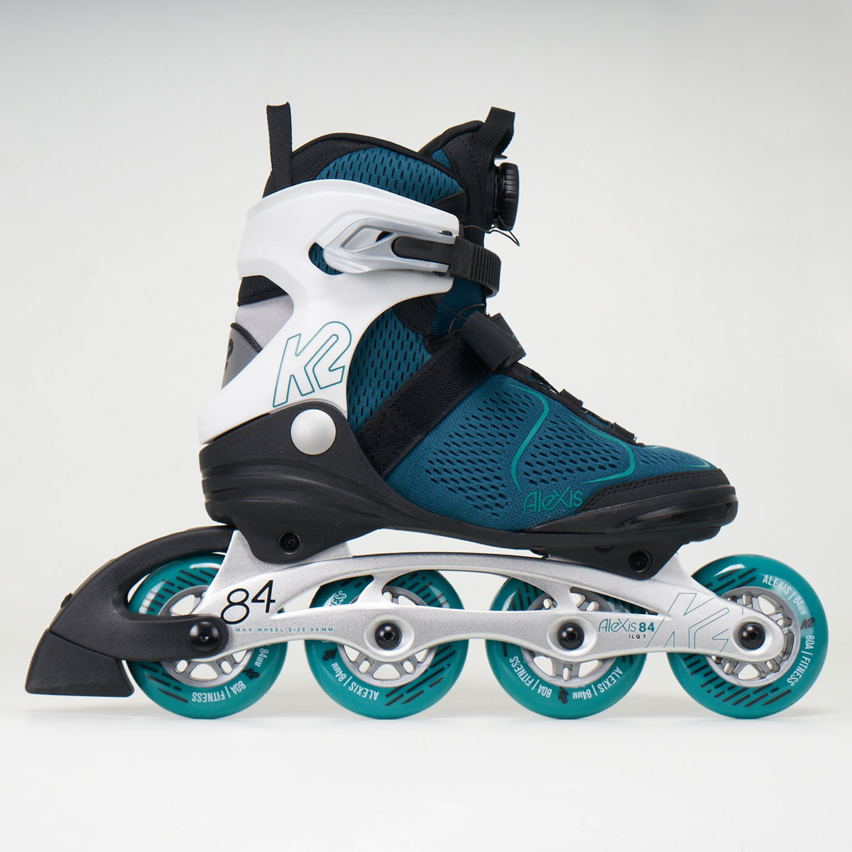 K2 Alexis 84 Boa Women's Inline Skates - Teal & White | Comfortable & Adjustable Rollerblades for Fitness, Outdoor Recreation & Urban Skating