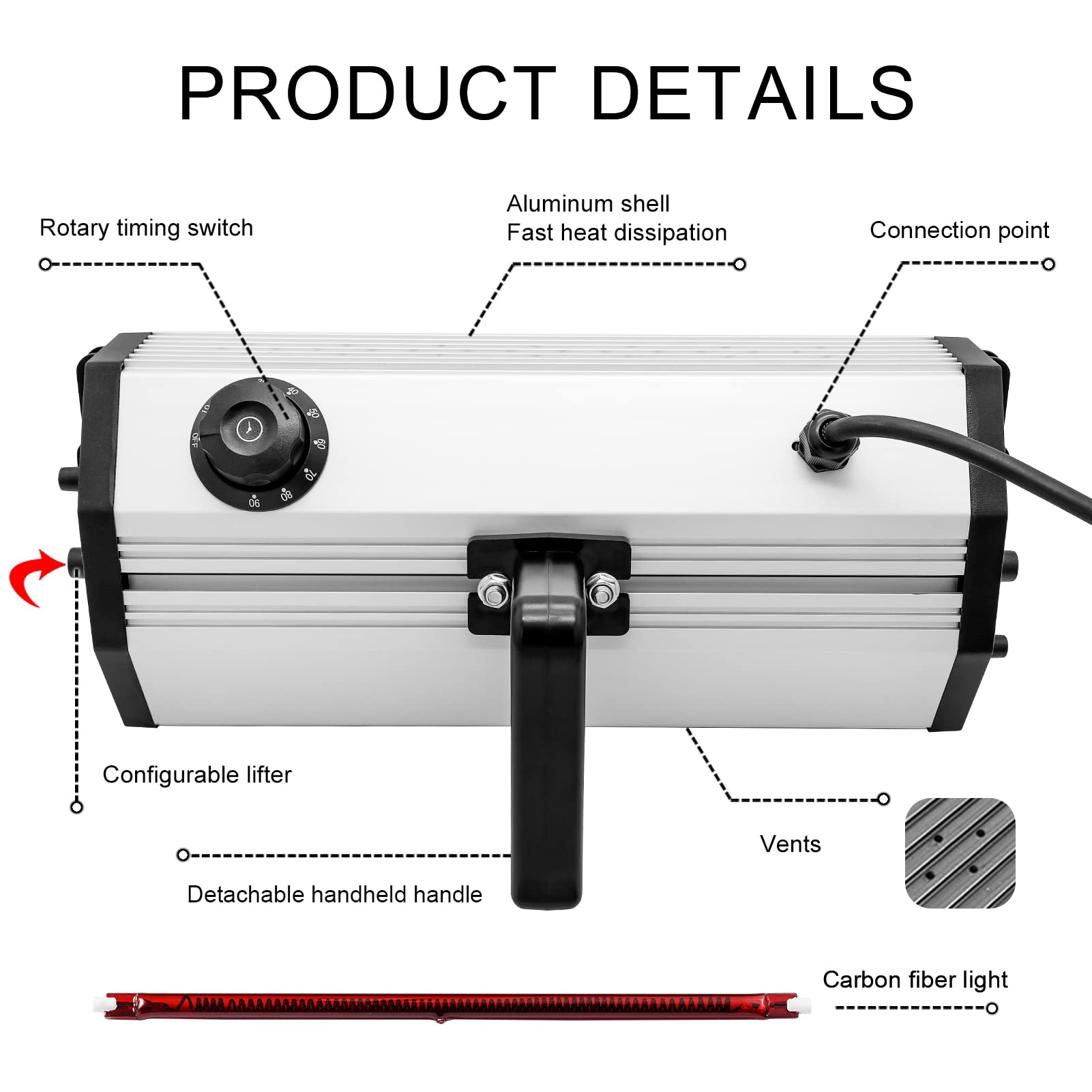 2000W DATOUBOSS Shortwave Infrared Paint Curing Lamp - Fast Drying Car Body Repair System with Bracket (110V) | Ideal for Automotive Paint Shops, DIY Car Repairs & Professional Bodywork