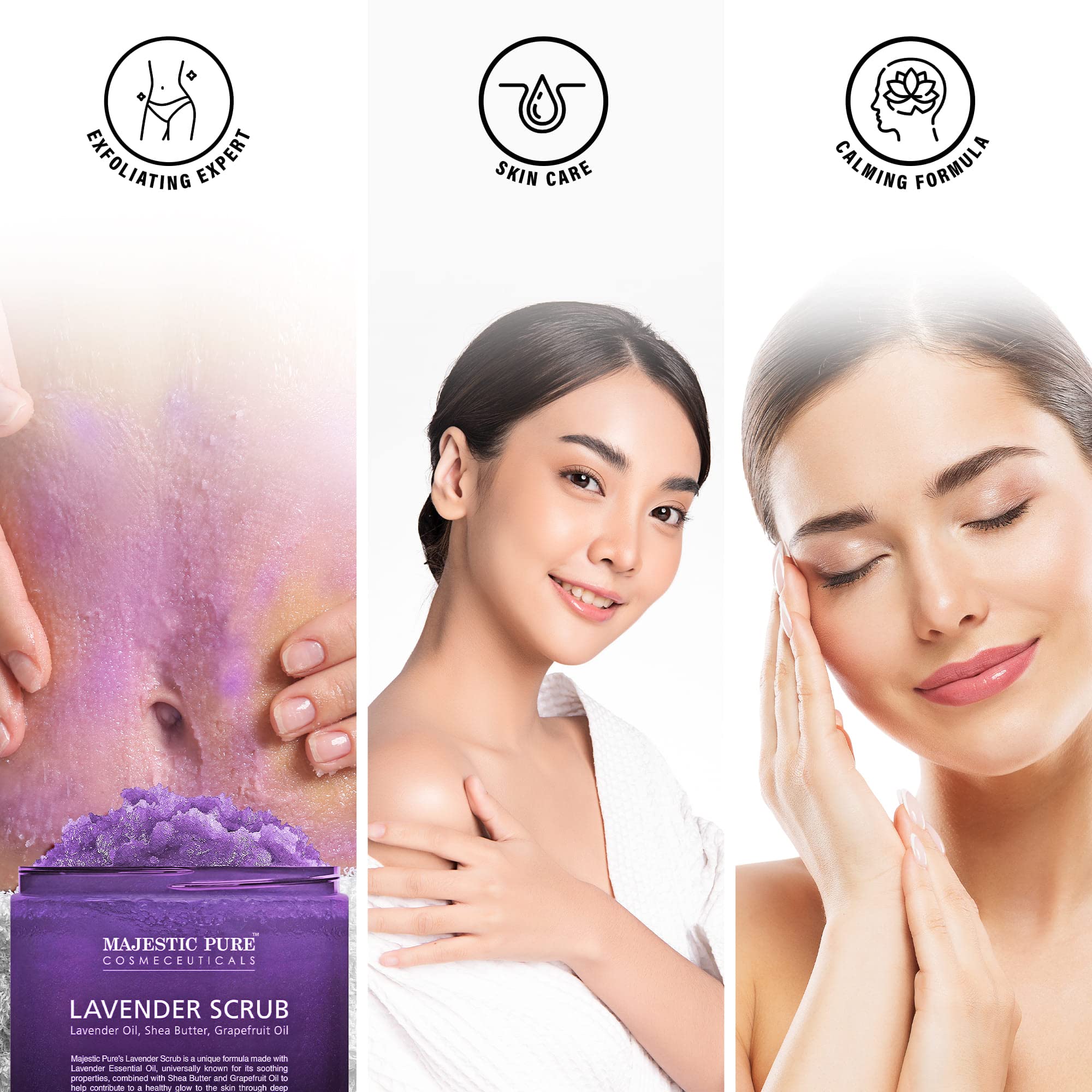 Majestic Pure Lavender Oil Body Scrub with Shea Butter & Grapefruit Oil - Exfoliating & Moisturizing Skin Care for Acne Treatment - 10 oz - Perfect for Spa Day, Dry Skin Relief & Self-Care Routine