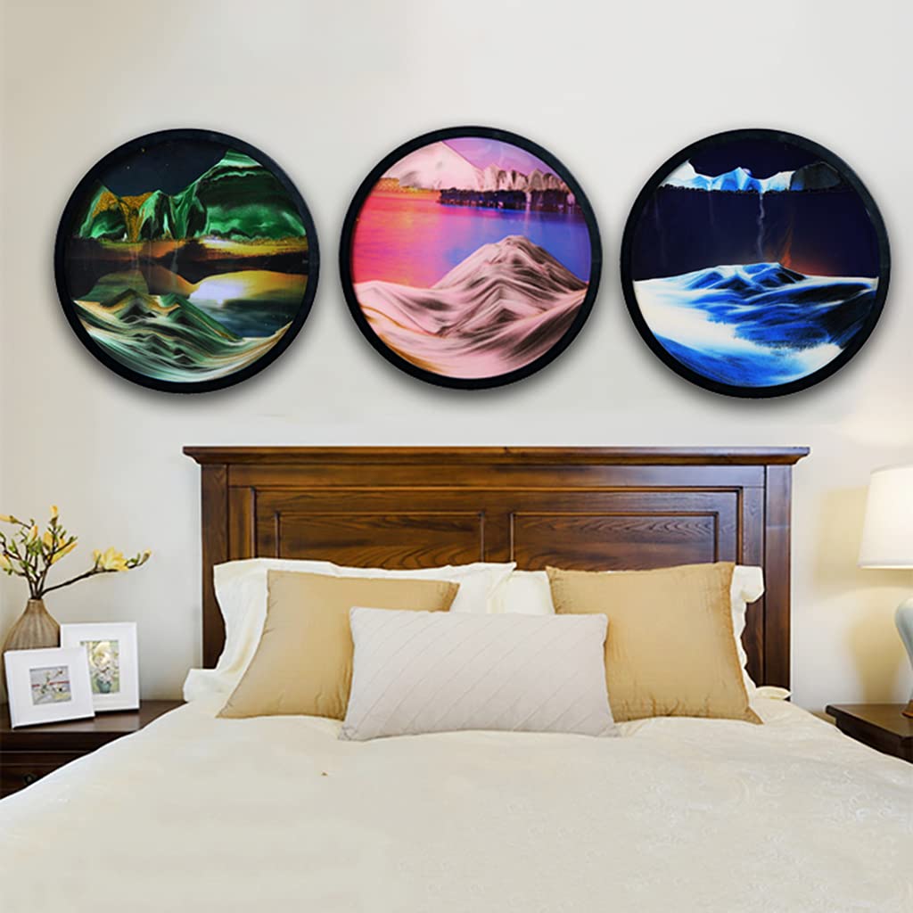 JYBBGO 2 Pack Dynamic Sand Art Picture - Round Glass 3D Deep Sea Sandscape with 360° Rotation - Home & Office Desk Decor for Stress Relief & Meditation