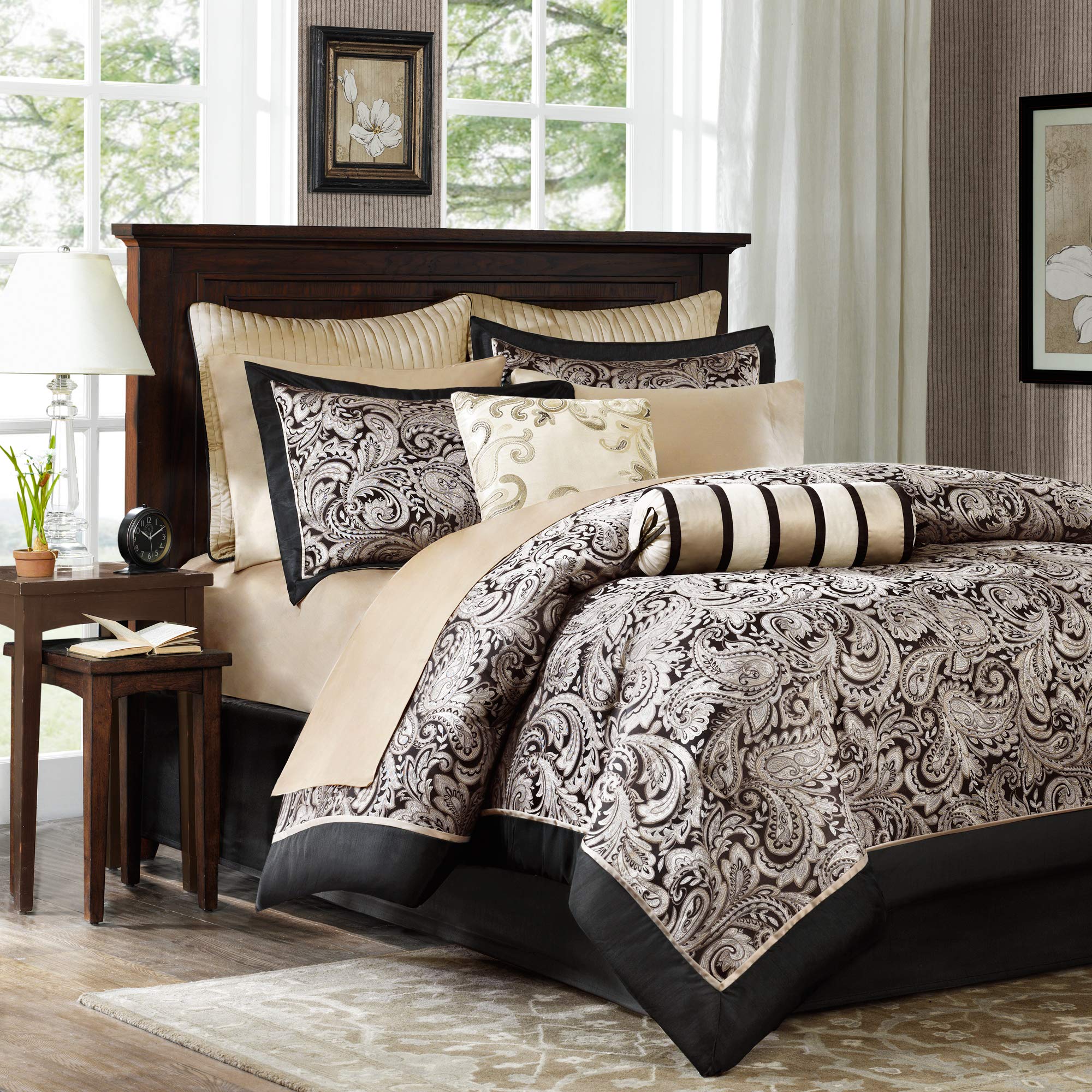 Madison Park Aubrey Cozy Comforter Set - King Size 12-Piece All Season Down Alternative Bedding with Faux Silk Jacquard Paisley Design, Cotton Sheets, Bed Skirt & Decorative Pillows | Perfect for Master Bedroom, Guest Room & Luxury Hotel Style Decor