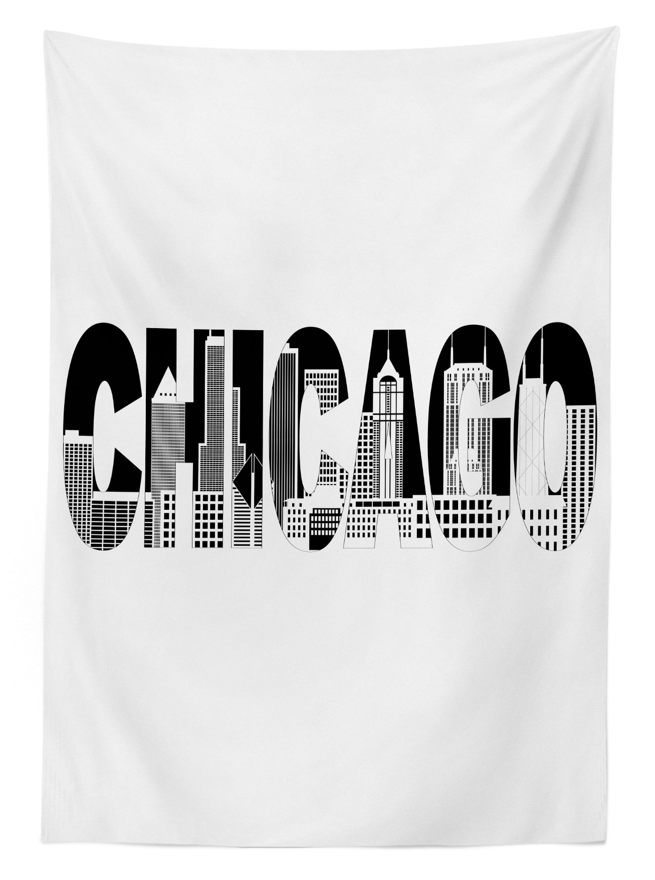 Ambesonne Chicago Skyline Outdoor Tablecloth - Black and White Abstract Cityscape Design, Washable Picnic Table Cover 58x104 Inches - Perfect for Backyard BBQs, Patio Parties & Picnics