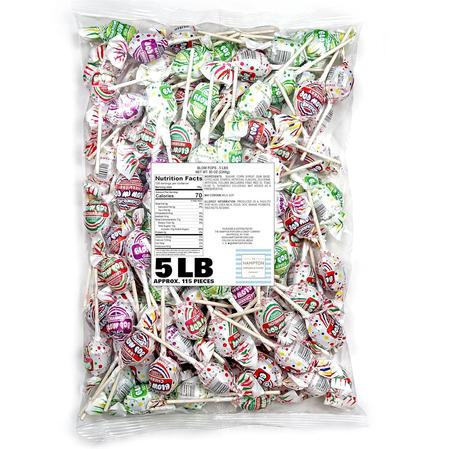 Assorted Charms Blow Pop Lollipops - 5lb Bulk Candy Bag for Parties, Halloween Treats & Office Snacks