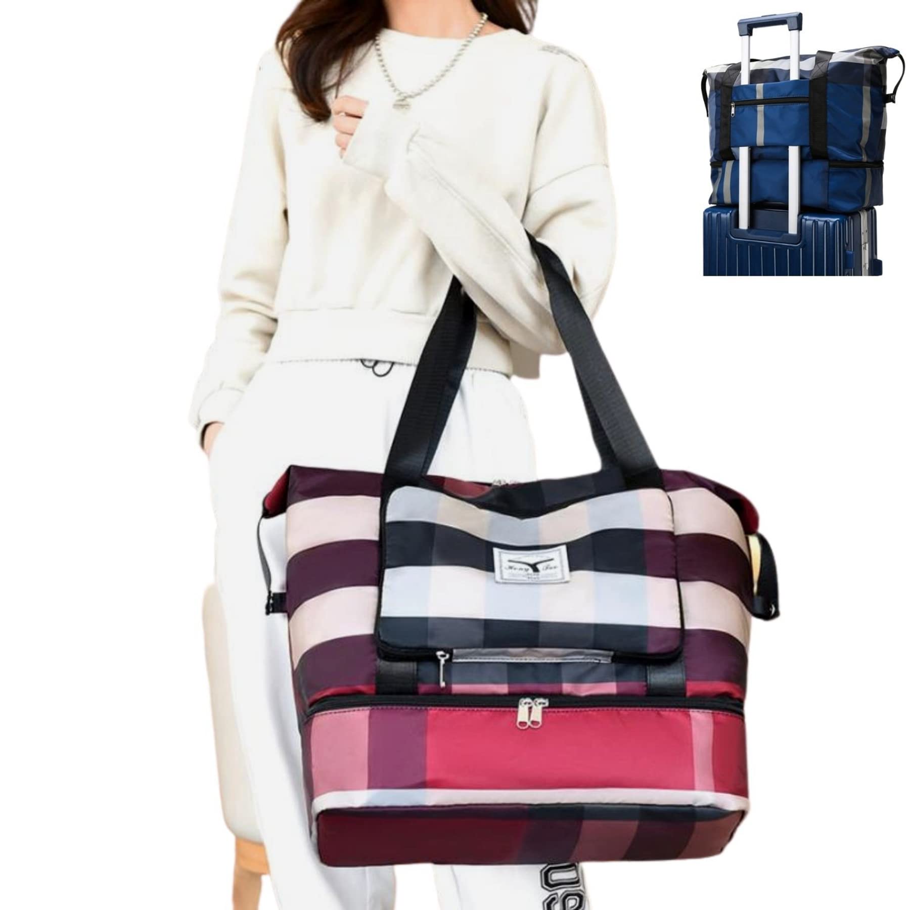 2022 New Foldable Dry/Wet Separation Travel Bag - Waterproof Lightweight Portable Duffel for Sports, Camping & Gym - Perfect for Outdoor Adventures & Weekend Getaways (Claret)