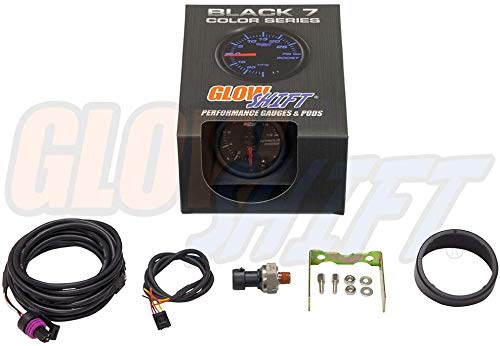 GlowShift Black 7-Color 1,600 PSI Nitrous NOS Pressure Gauge Kit with Electronic Sensor - 2-1/16