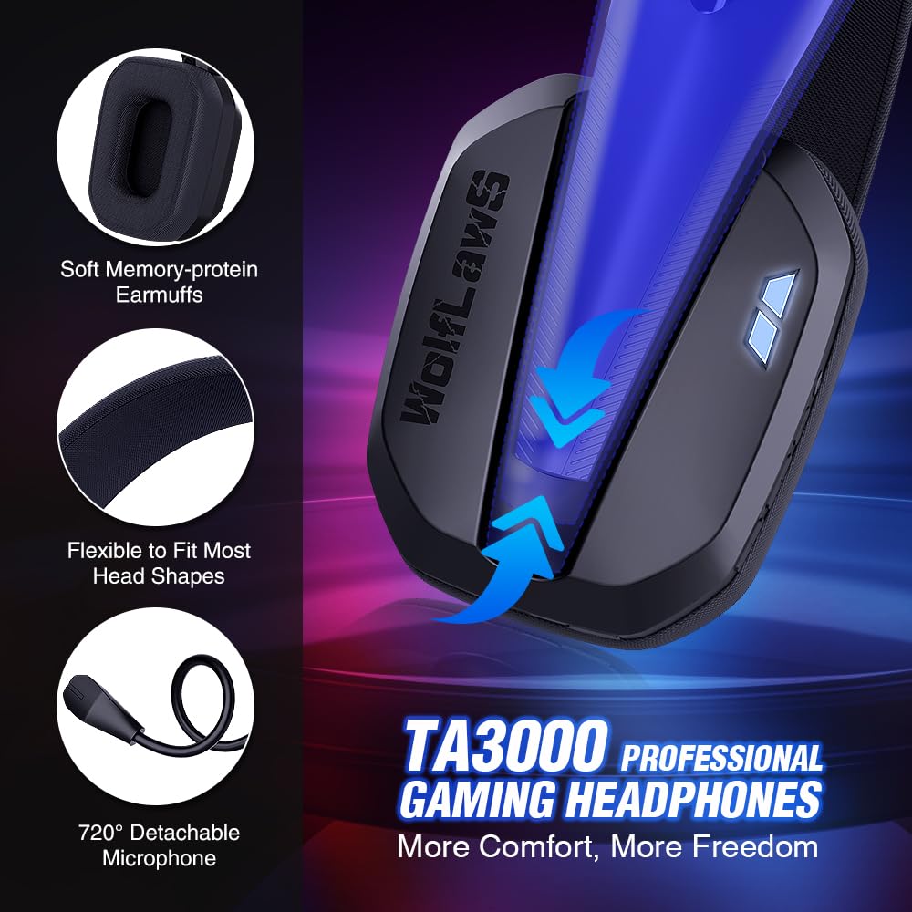 Wireless Gaming Headset for PC, PS5, PS4, Mac & Nintendo Switch - Bluetooth Over-Ear Headphones with Detachable Mic, Low Latency, 48H Battery, Noise Cancelling - Lightweight Comfort for Gaming, Streaming & Online Meetings (Black)