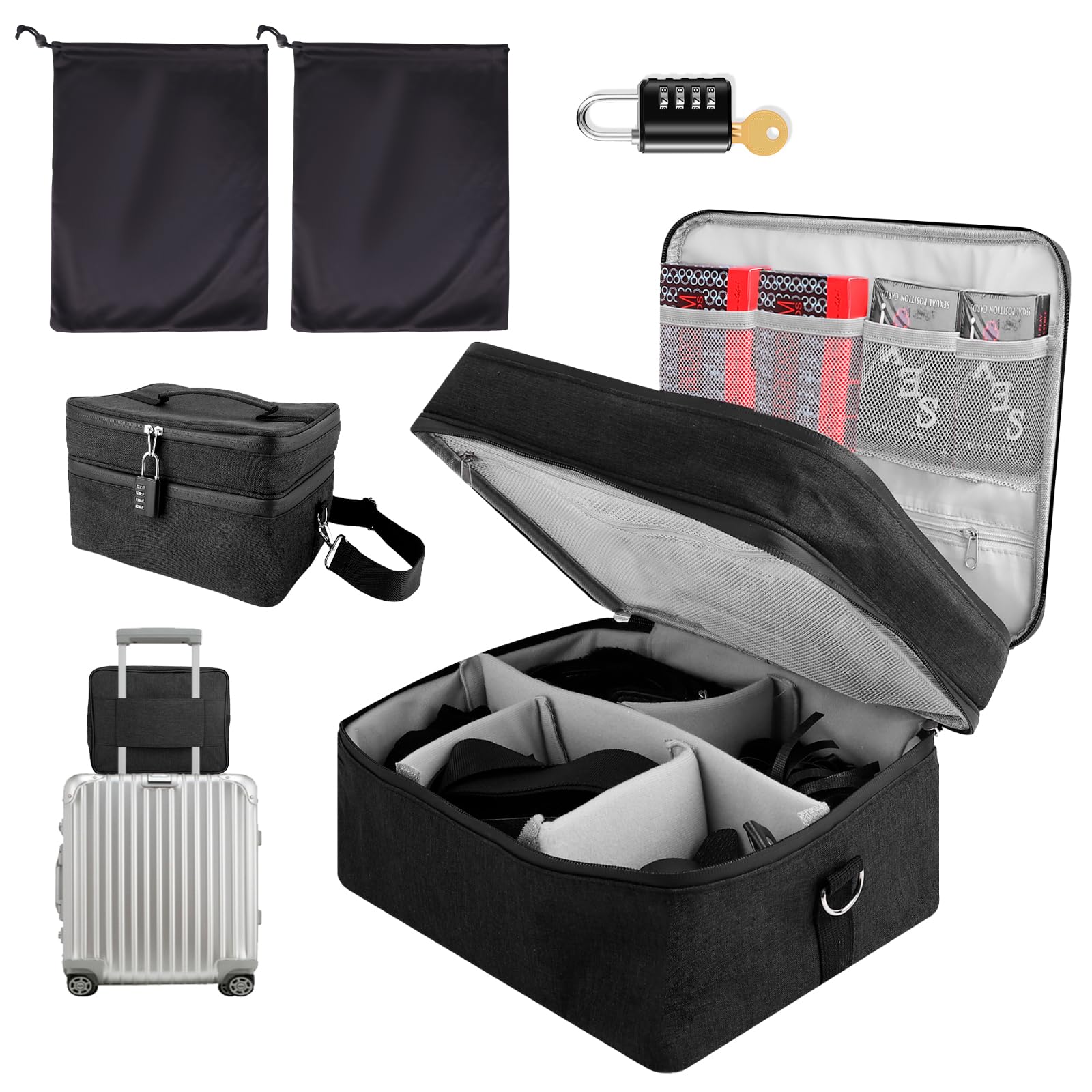Discreet Lockable Adult Toy Storage Bag - 2pcs Medium (7x9.8 Inch) Microfiber Drawstring Organizer - Perfect for Travel, Home Storage & Discreet Organization