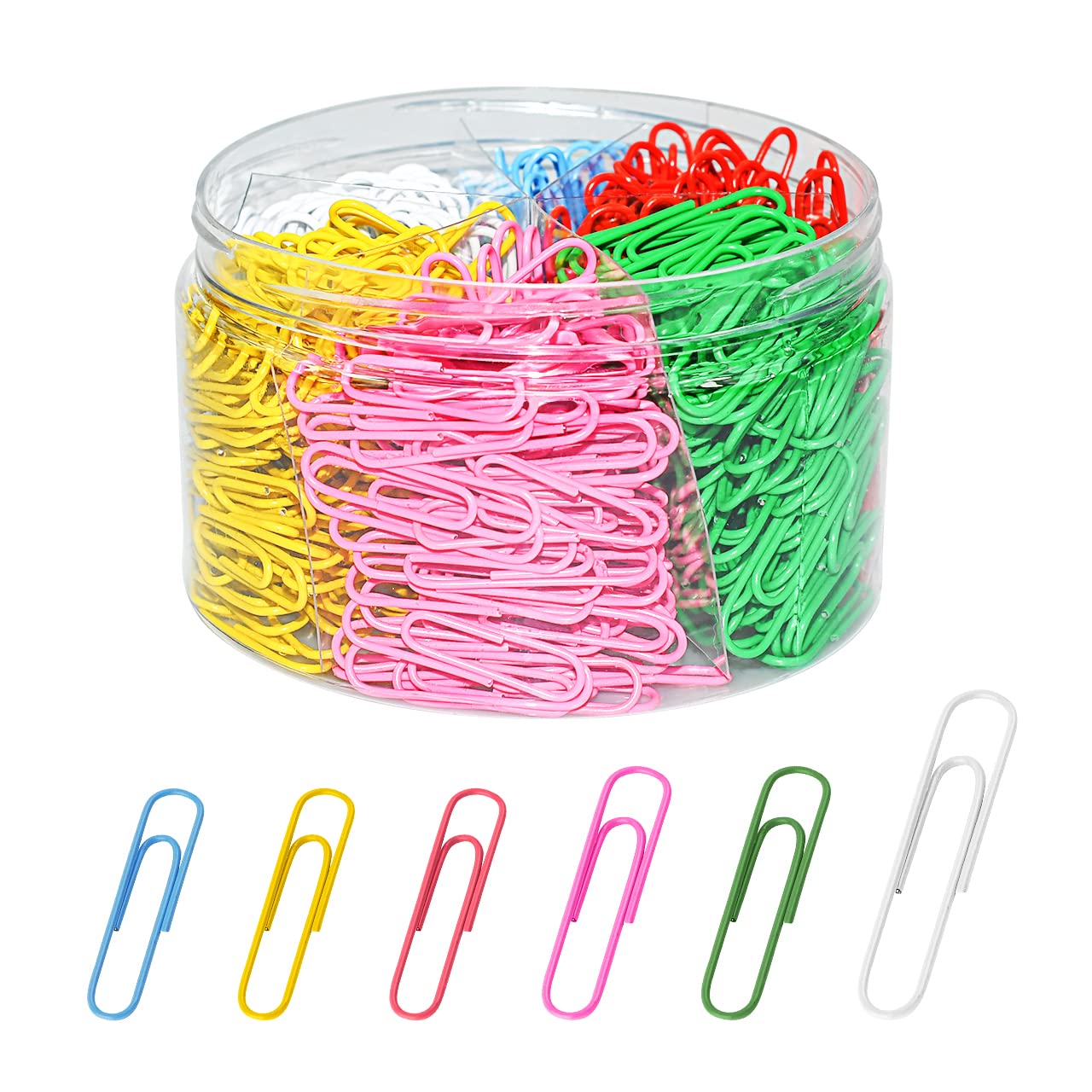 Premium Assorted Color Coated Paper Clips - 510 pcs in Red, Yellow, Blue, Green, Pink & White | Durable Office Supplies for Organizing Documents, School Projects & Crafting