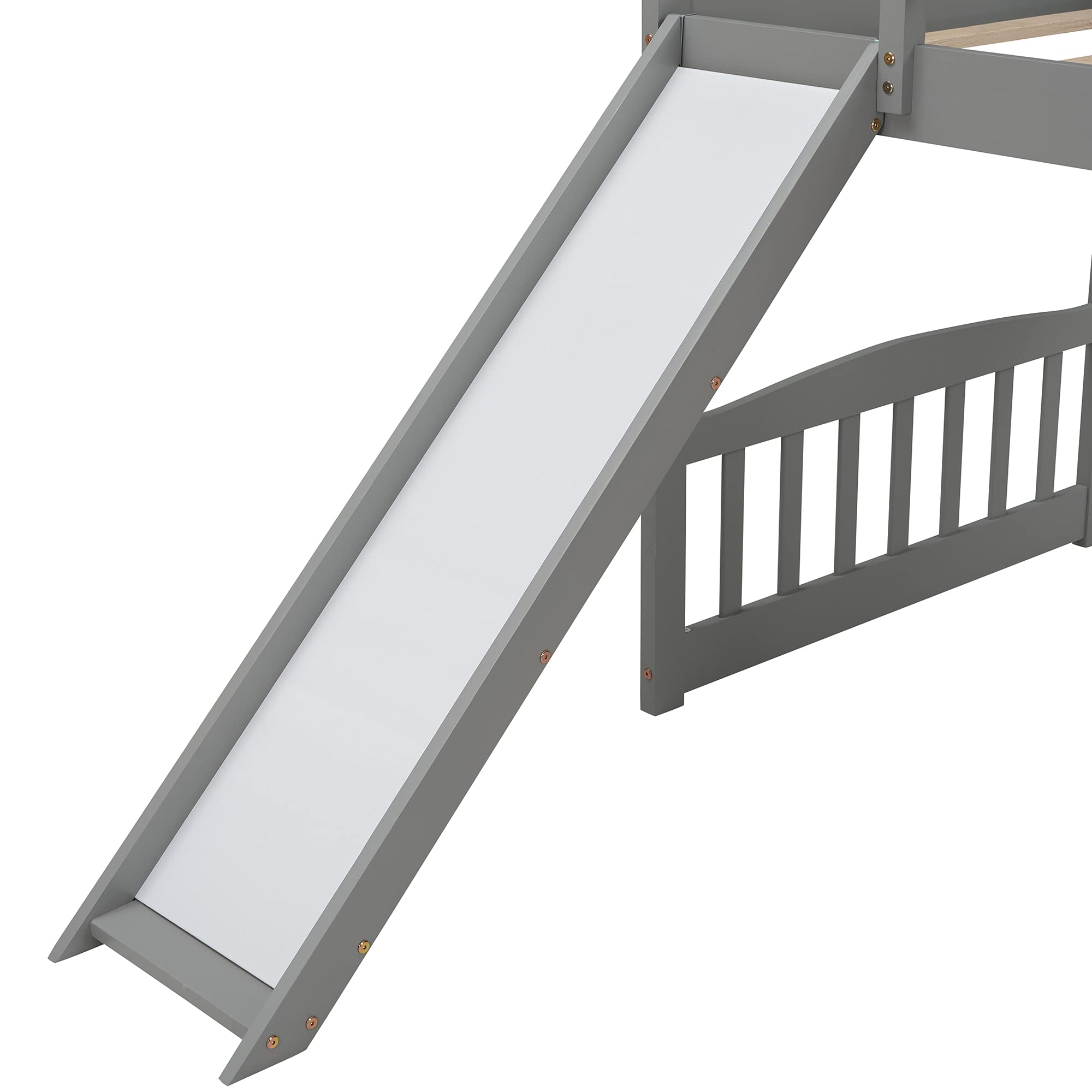Twin Loft Bed with Slide, Stairs & 2 Drawers - Kids & Teens House Bed Frame for Bedroom (Grey) - Perfect for Small Spaces & Shared Kids' Rooms