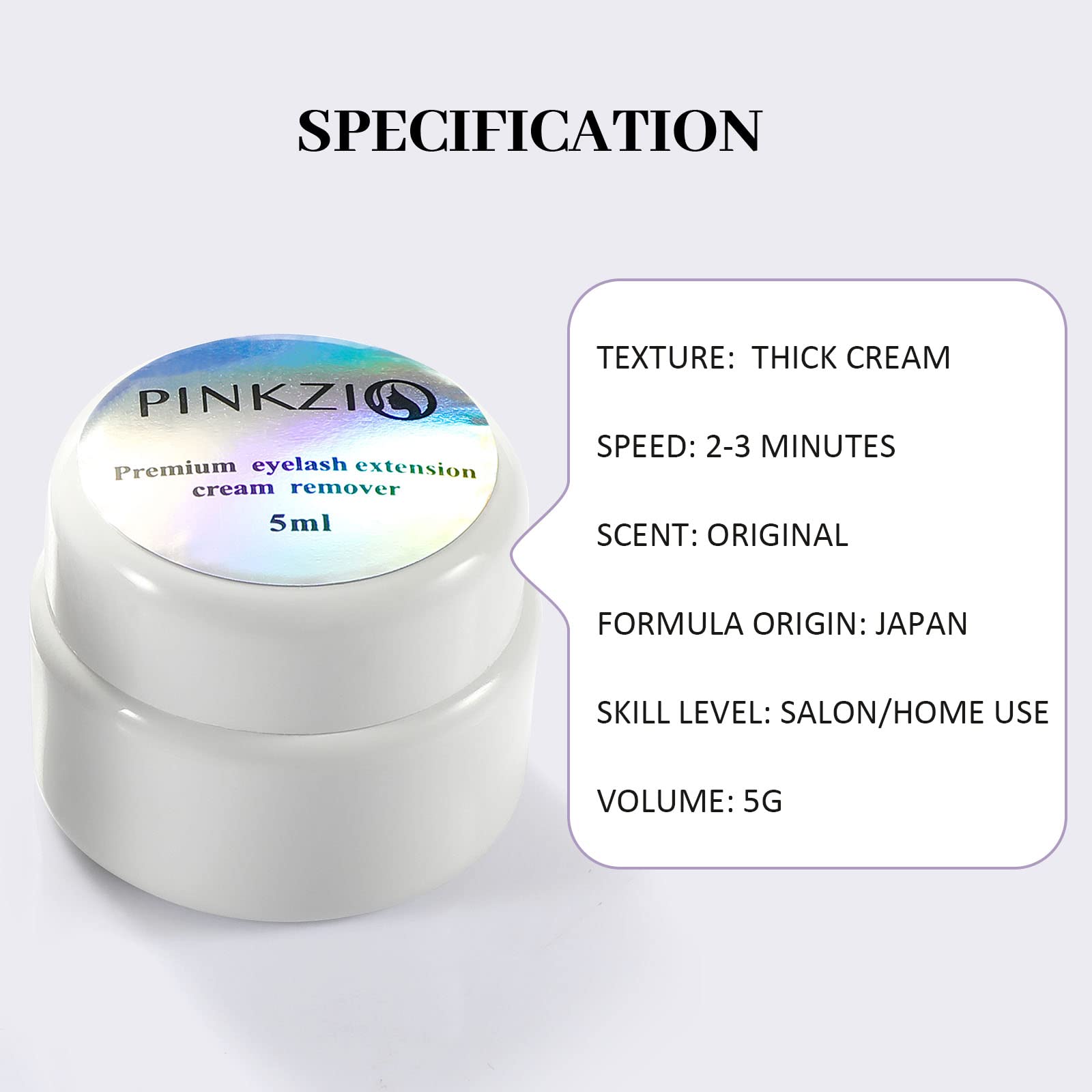 PINKZIO Eyelash Extension Glue Remover Cream - Fast Acting Lash Adhesive Dissolver, Gentle Formula for Safe Removal Without Damaging Natural Lashes (5ml, White) | Perfect for Salon Professionals & DIY Lash Extensions at Home
